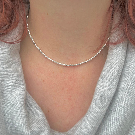 Thin Sterling Silver 3mm Bead Necklace, dainty necklace