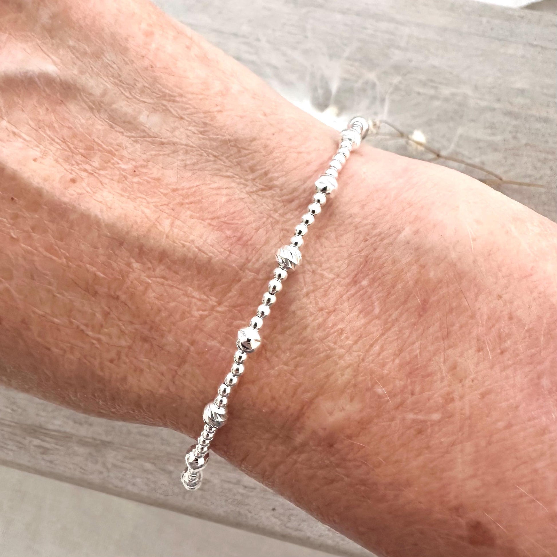 Silver Bead Layering Bracelet, sterling silver 4mm beads textured bracelet