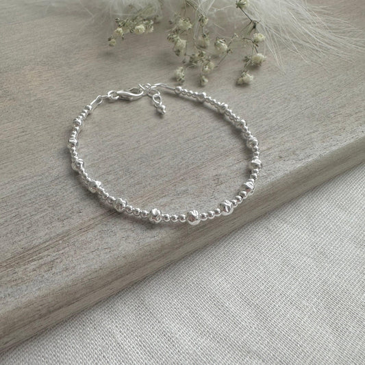 Textured Layering Bracelet, 4mm sterling silver bead bracelet