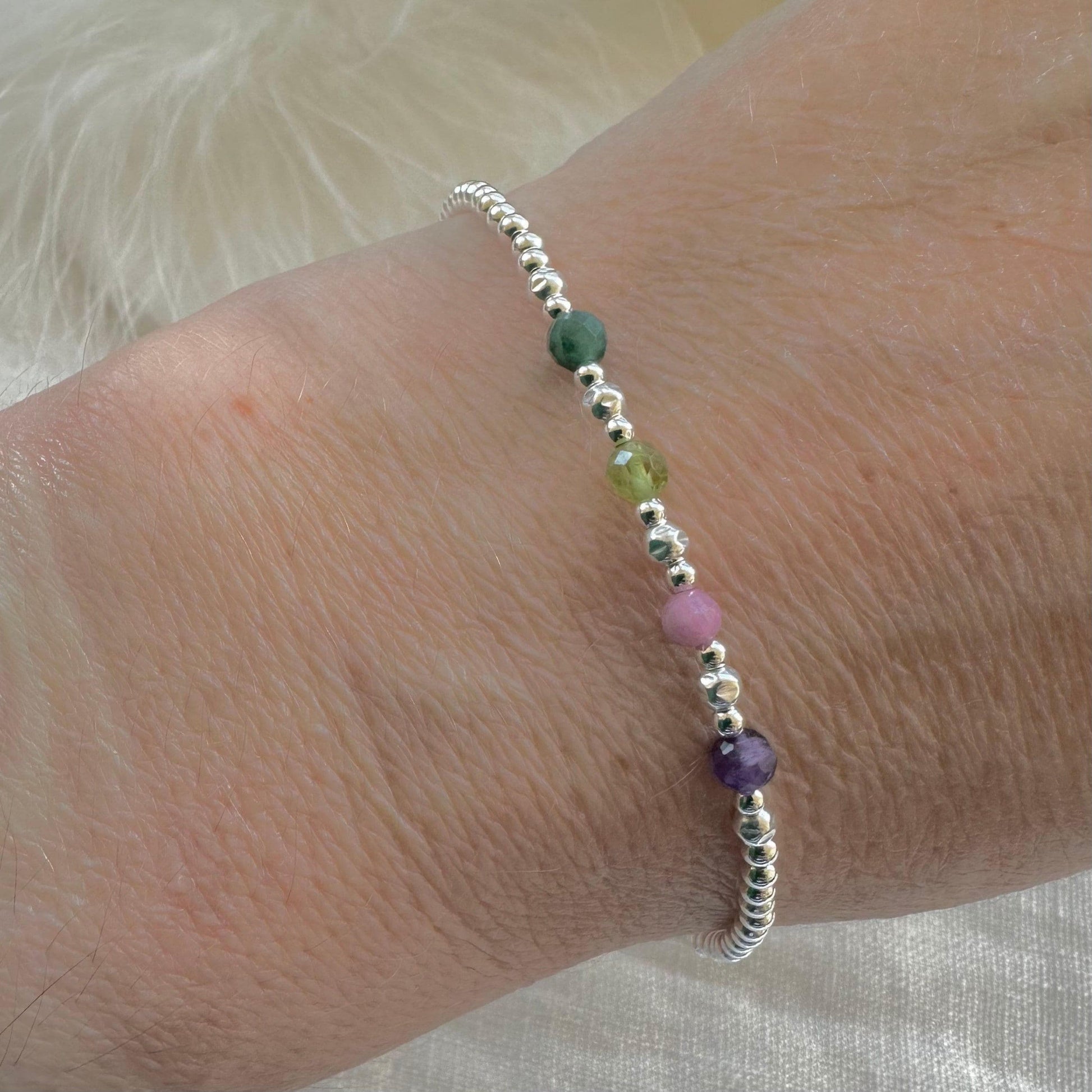 Birthstones Bracelet for Mum, meaningful gift for Mothering Sunday, , family birthstone jewellery in 2.5mm sterling silver