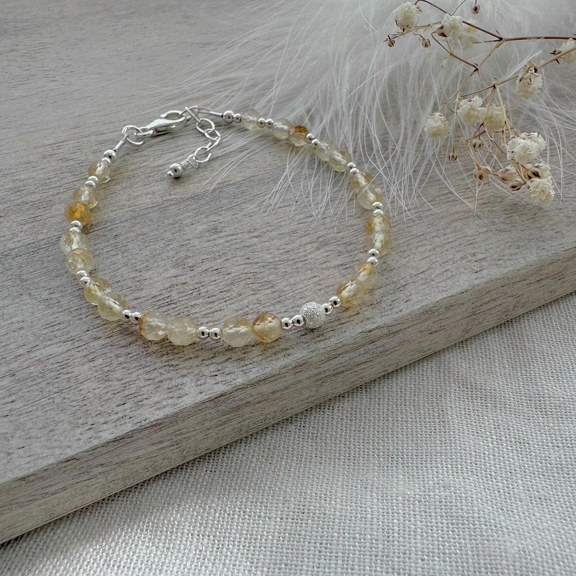 November Birthstone Bracelet, Dainty Citrine Bracelet in Sterling Silver