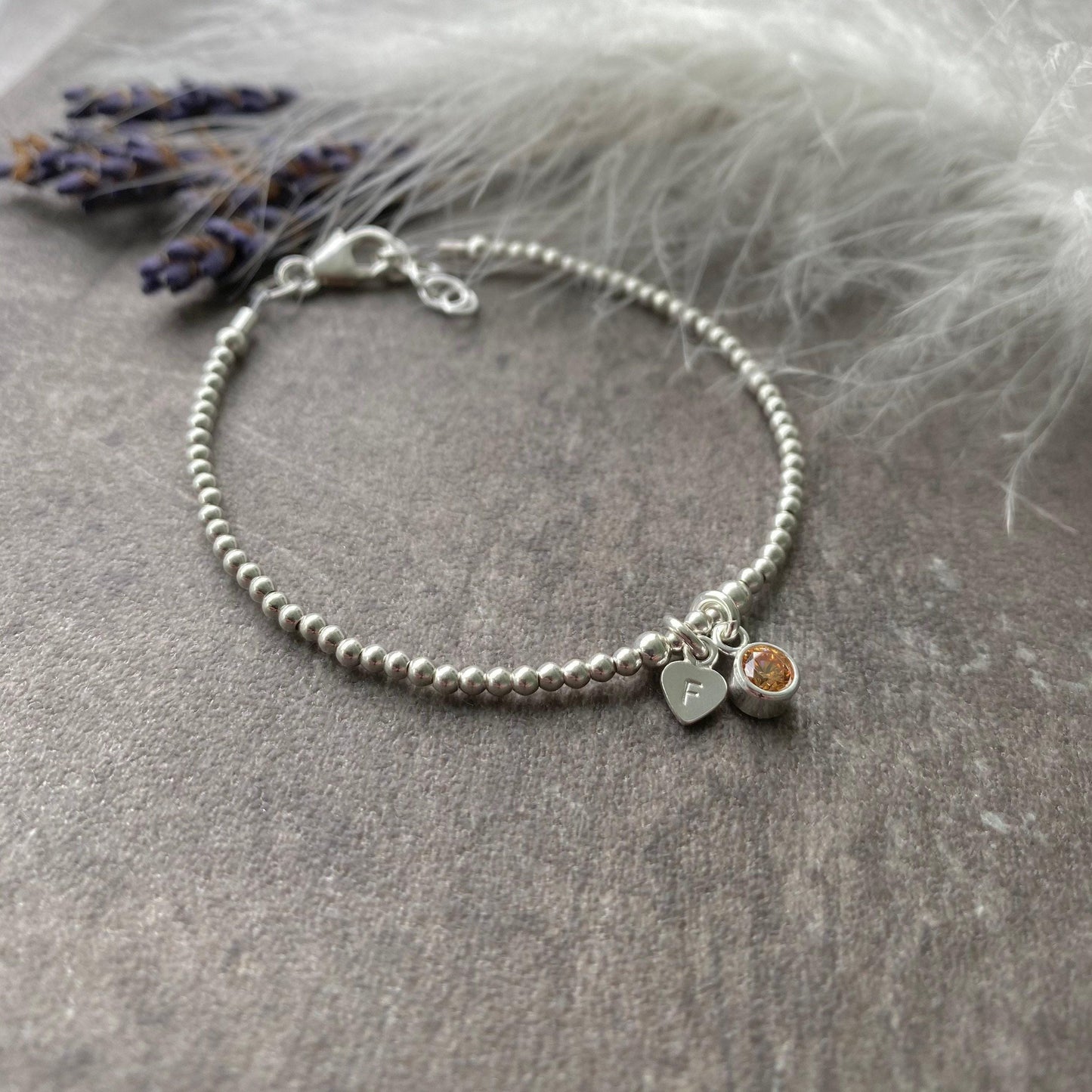 Dainty November Birthstone CZ Initial Bracelet, Personalised Jewellery