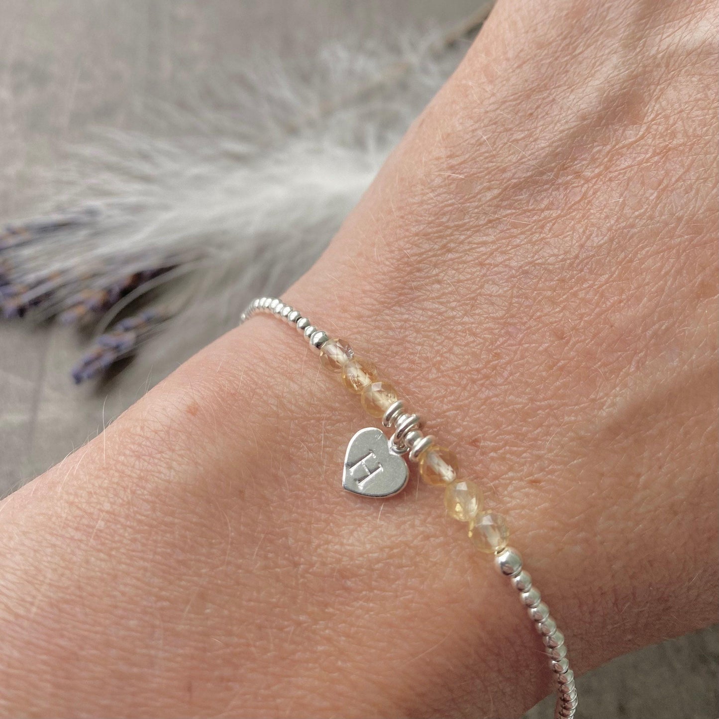 Personalised November Birthstone Bracelet, Dainty Citrine Bracelet in Sterling Silver