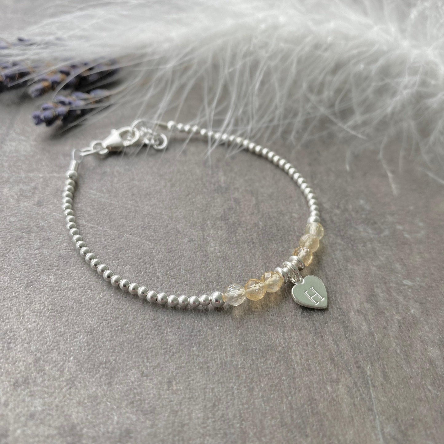 Personalised November Birthstone Bracelet, Dainty Citrine Bracelet in Sterling Silver