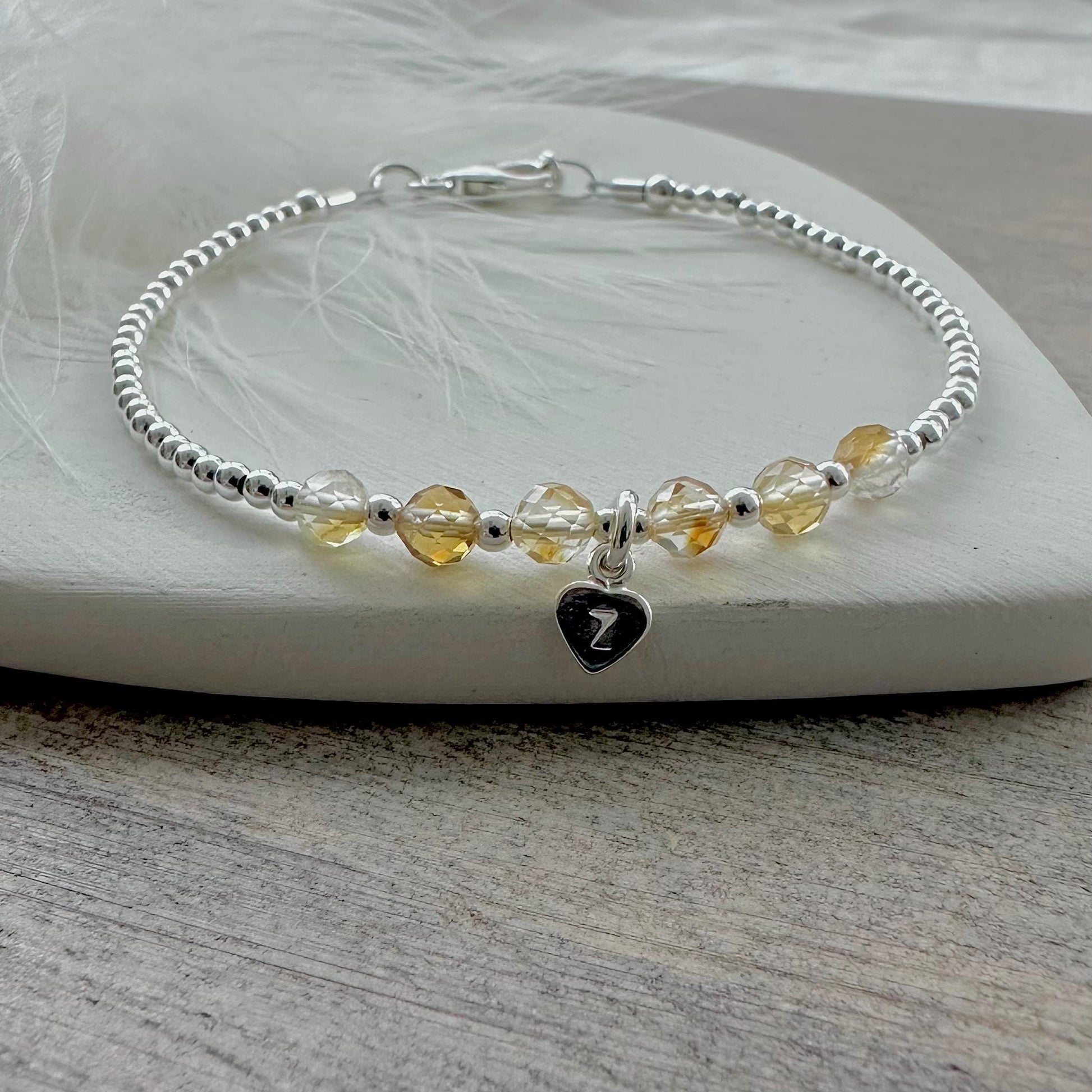 Personalised Citrine Bracelet, Dainty November Birthstone Jewellery in Sterling Silver