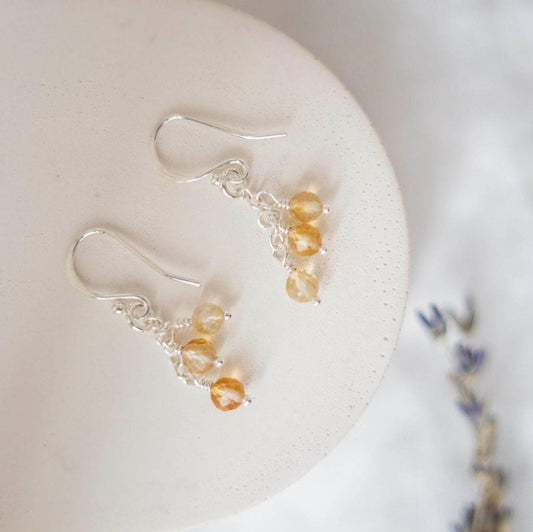 Sterling Silver Citrine November Birthstone Earrings, Cascade Earrings