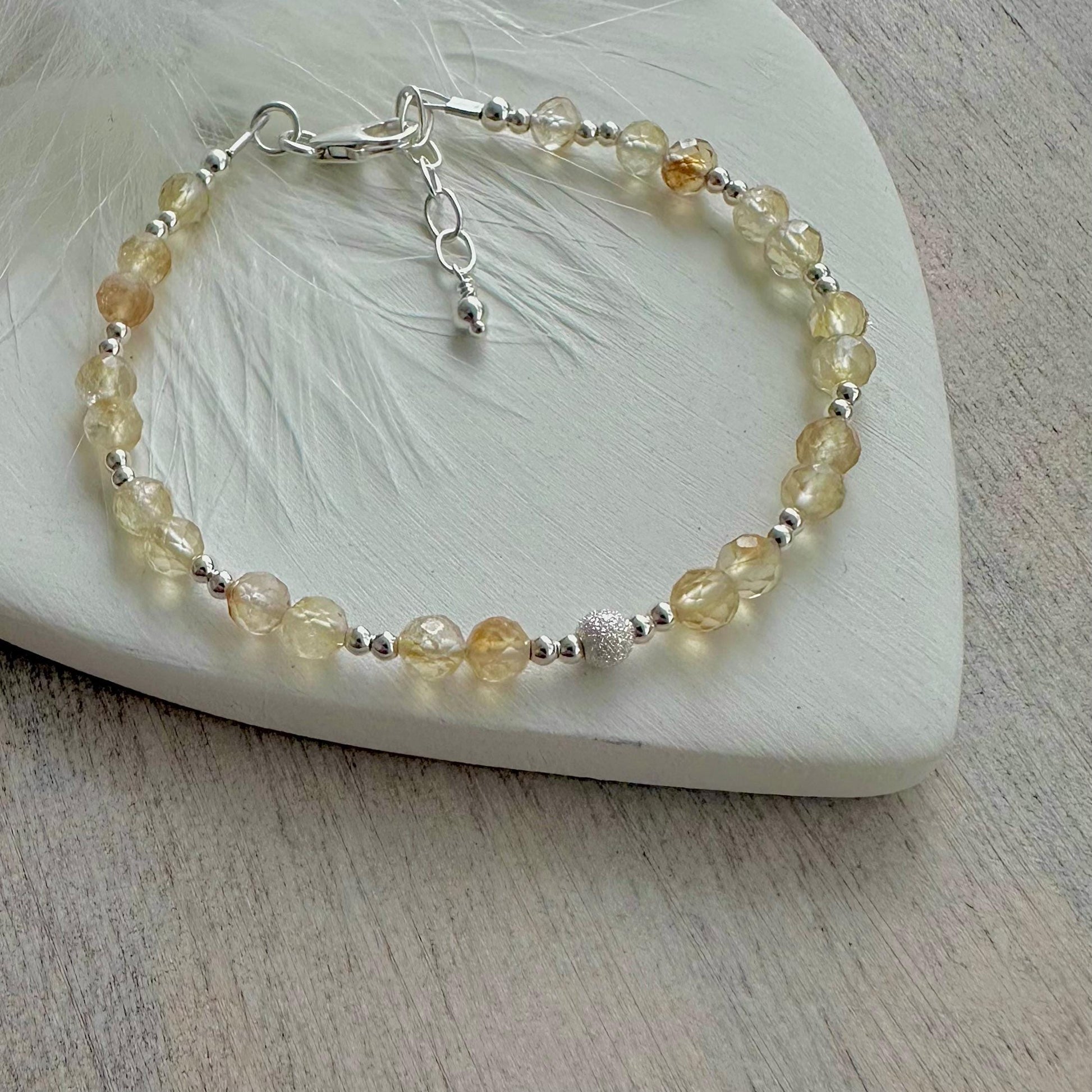 November Birthstone Bracelet, Dainty Citrine Bracelet in Sterling Silver