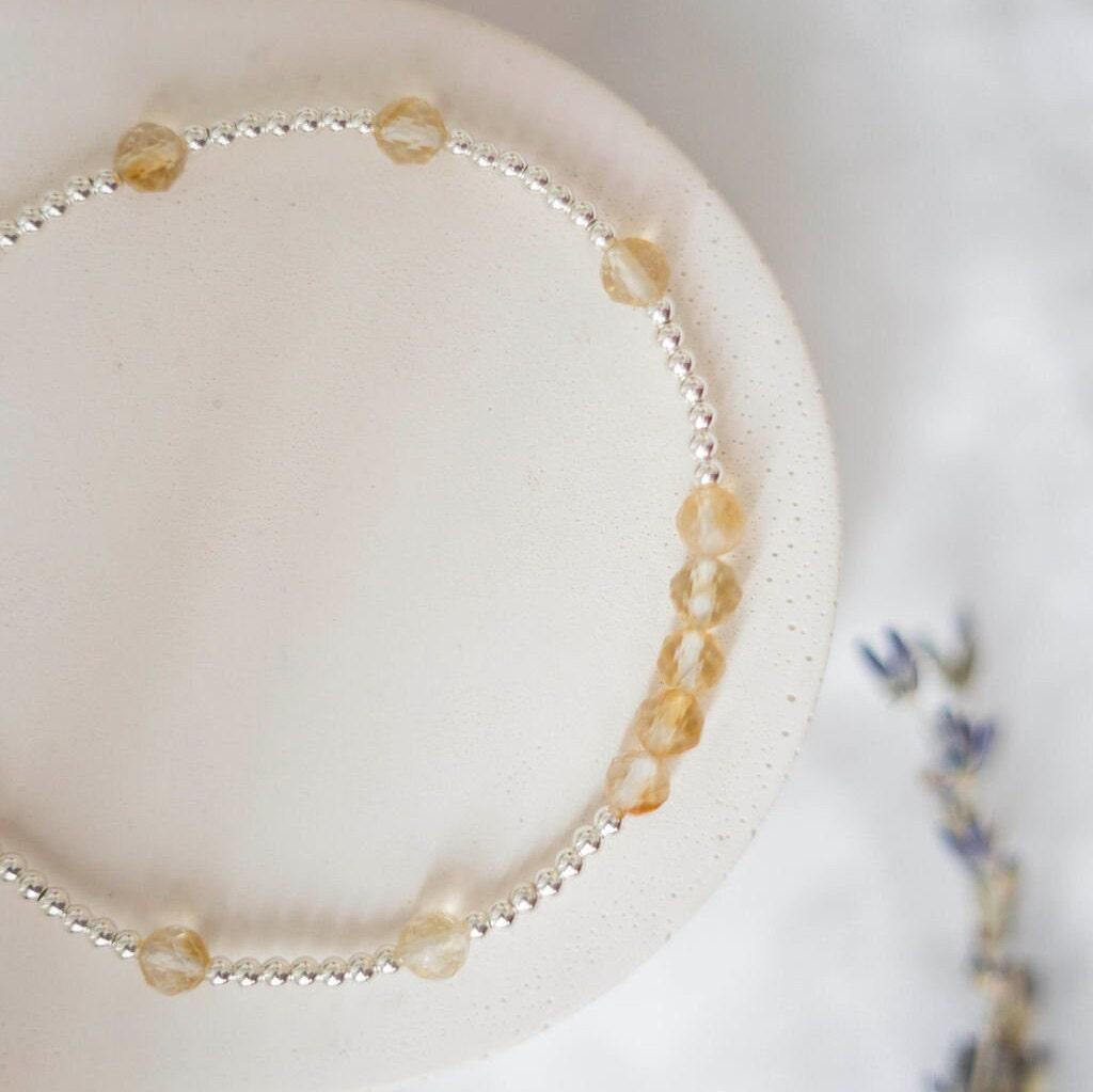 Dainty Citrine Bracelet in Sterling Silver, November Birthstone