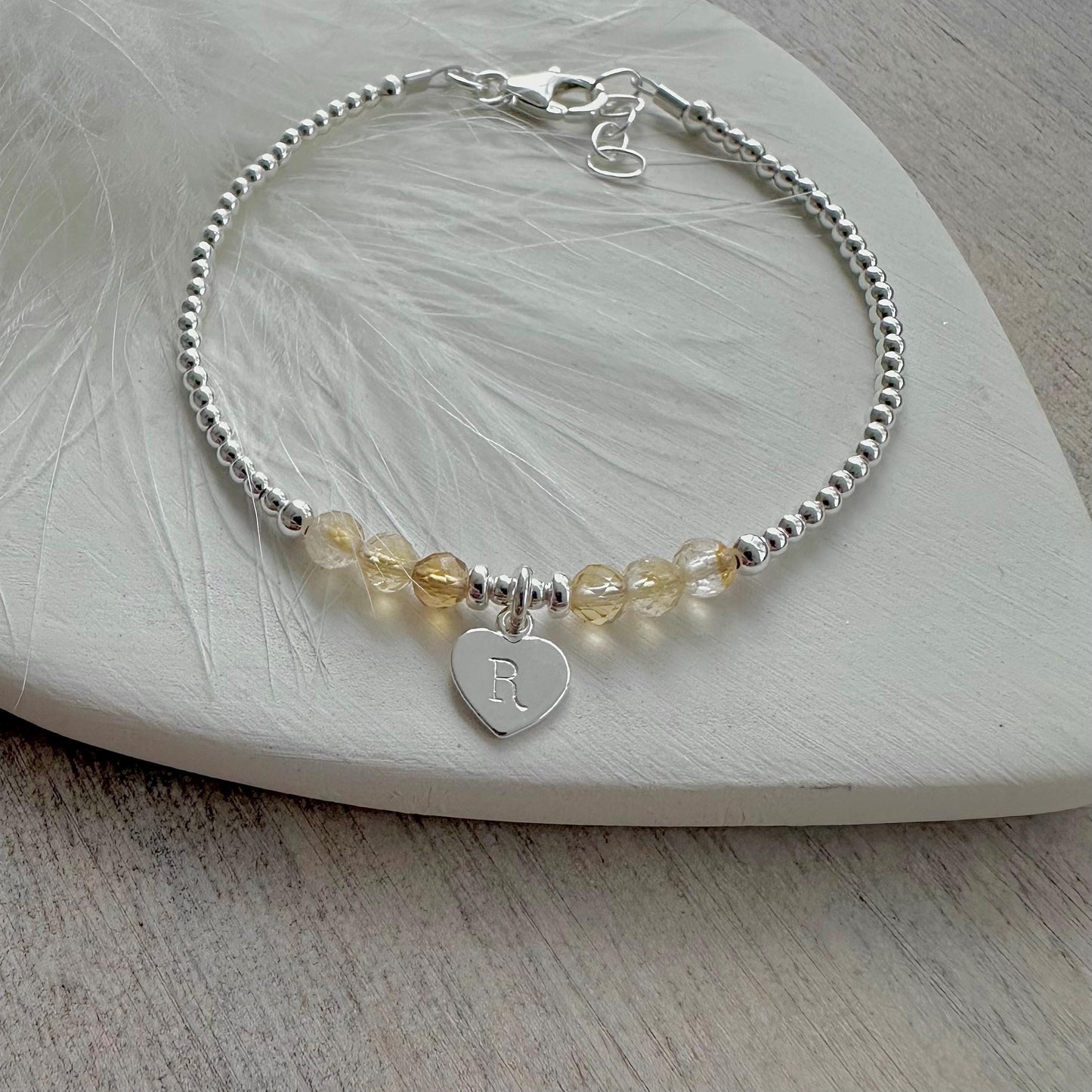 Personalised November Birthstone Bracelet, Dainty Citrine Bracelet in Sterling Silver