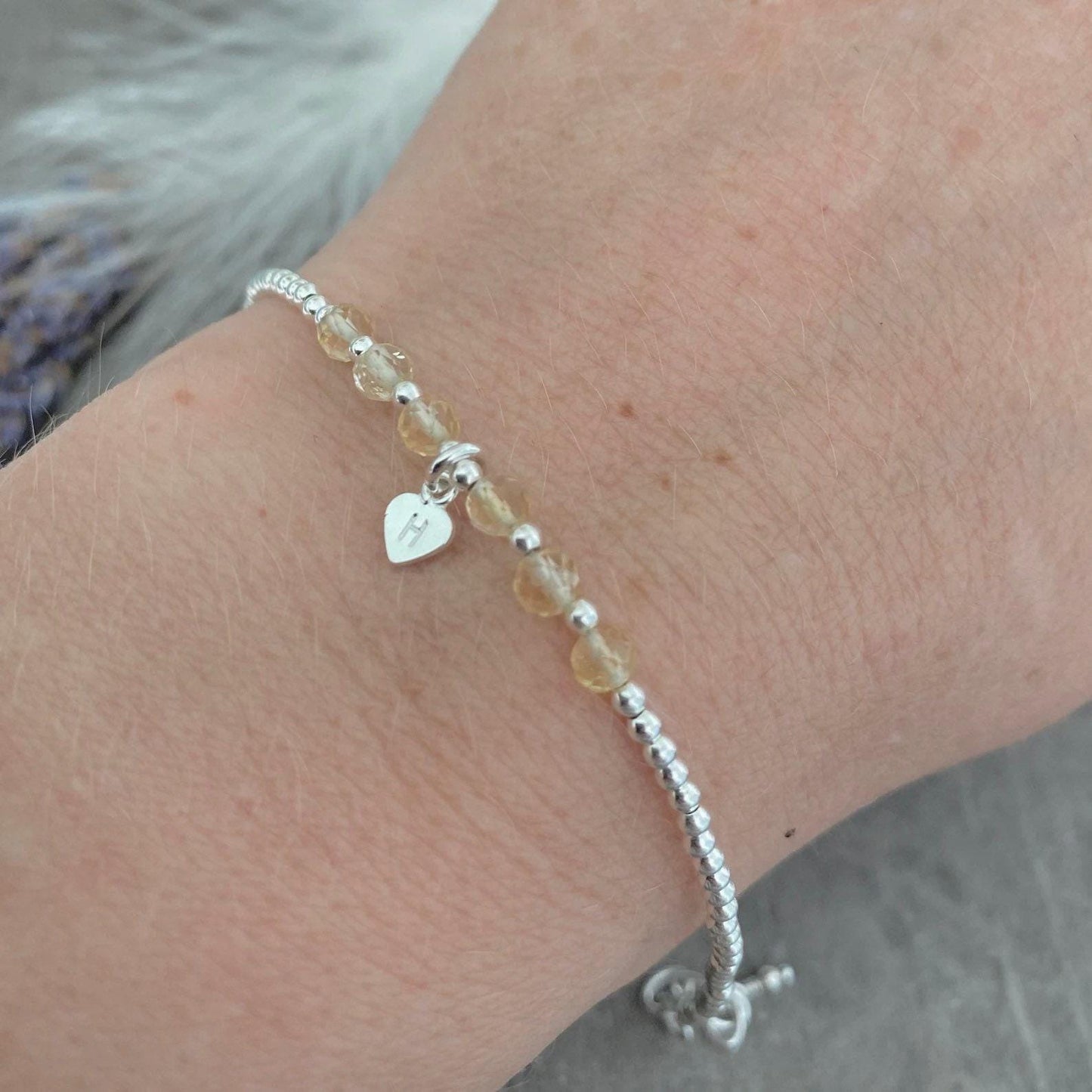 Personalised Citrine Bracelet, Dainty November Birthstone Jewellery in Sterling Silver