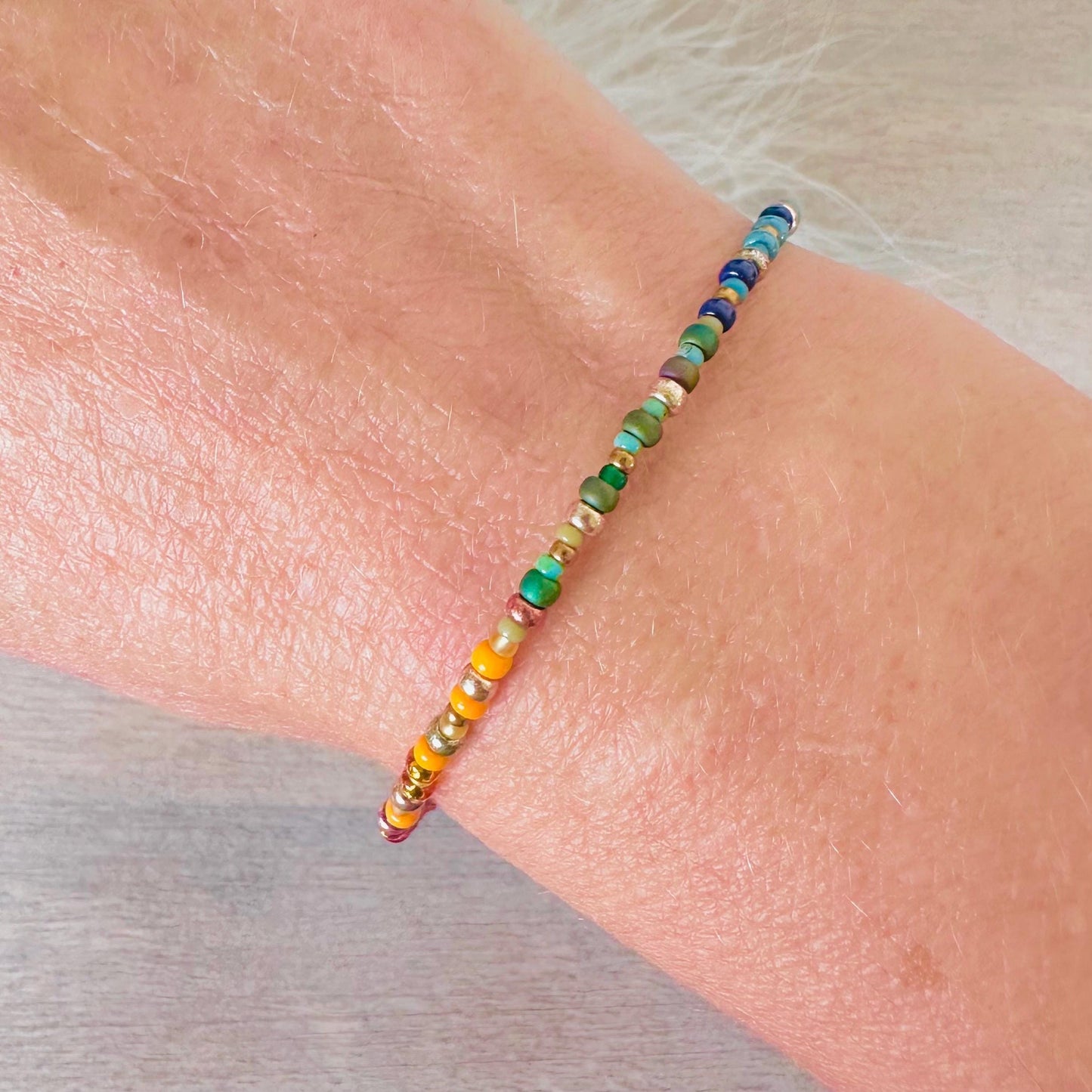 Autumn Rainbow Bracelet with seed beads rainbow colours