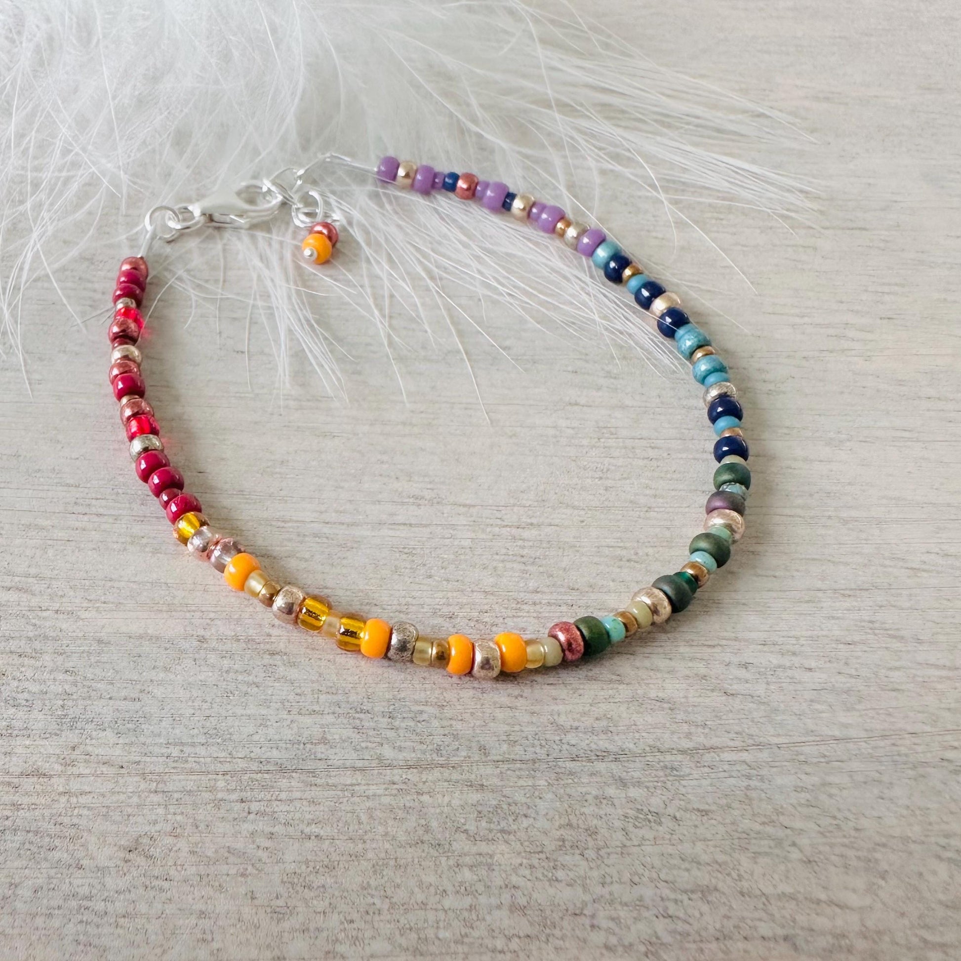 Autumn Rainbow Bracelet with seed beads rainbow colours