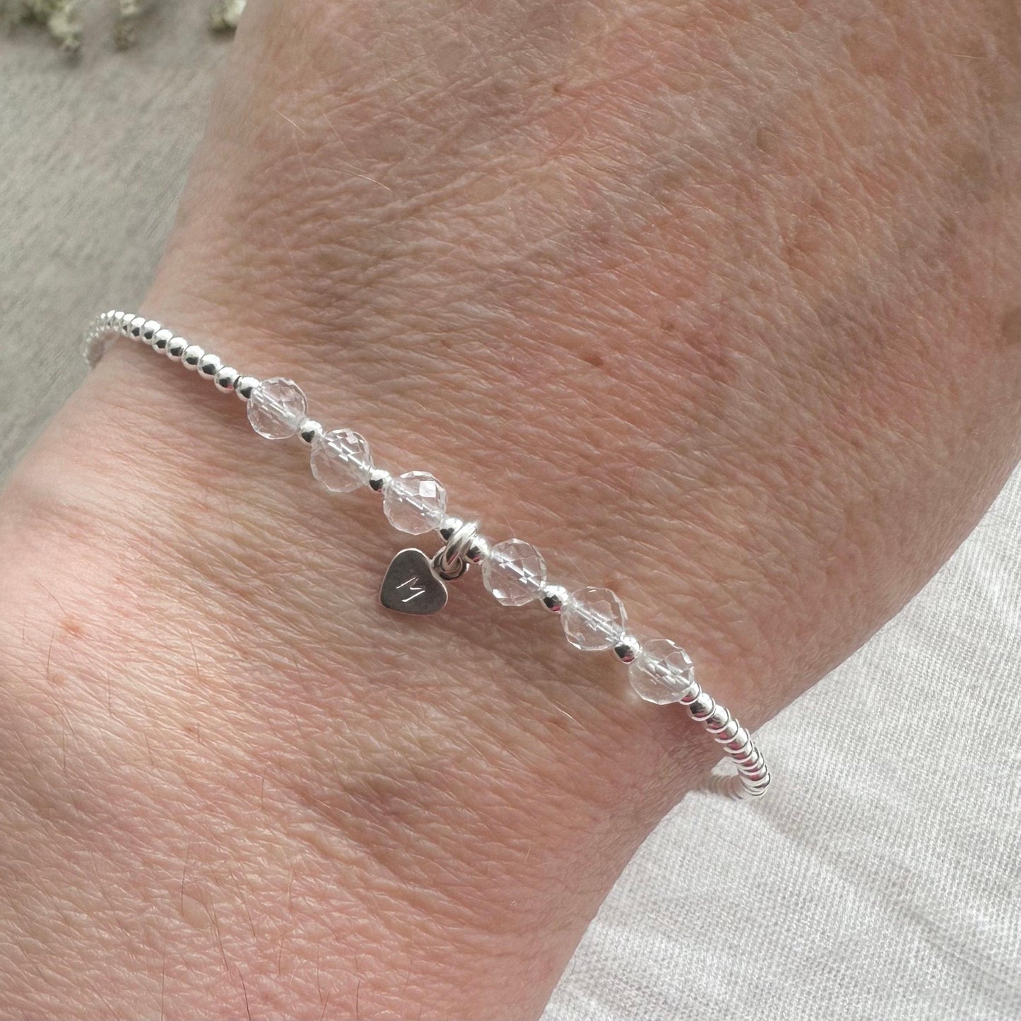 Personalised Quartz Bracelet, , Dainty April Birthstone Jewellery in Sterling Silver