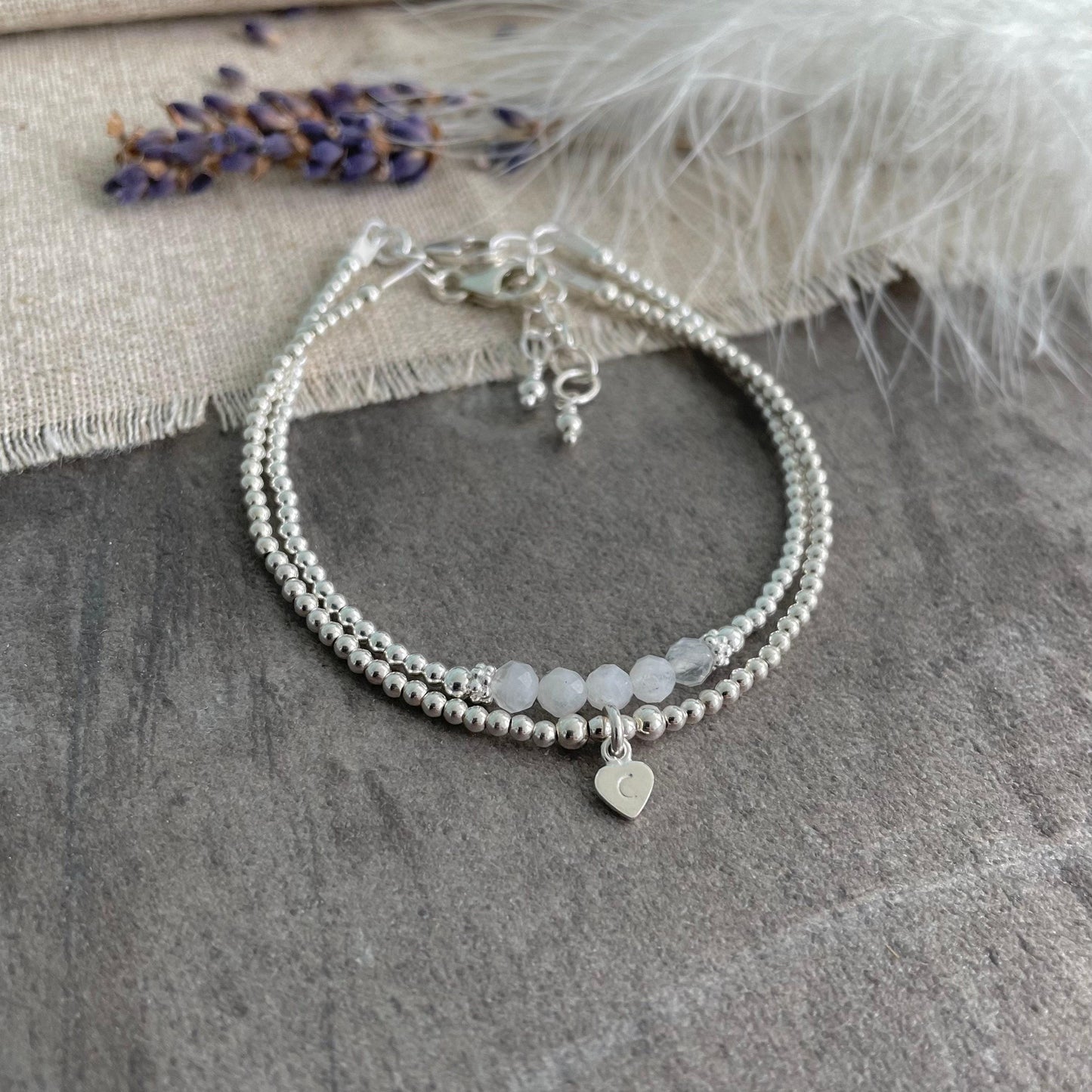 Personalised White Moonstone Bracelet Set, June Birthstone Jewellery