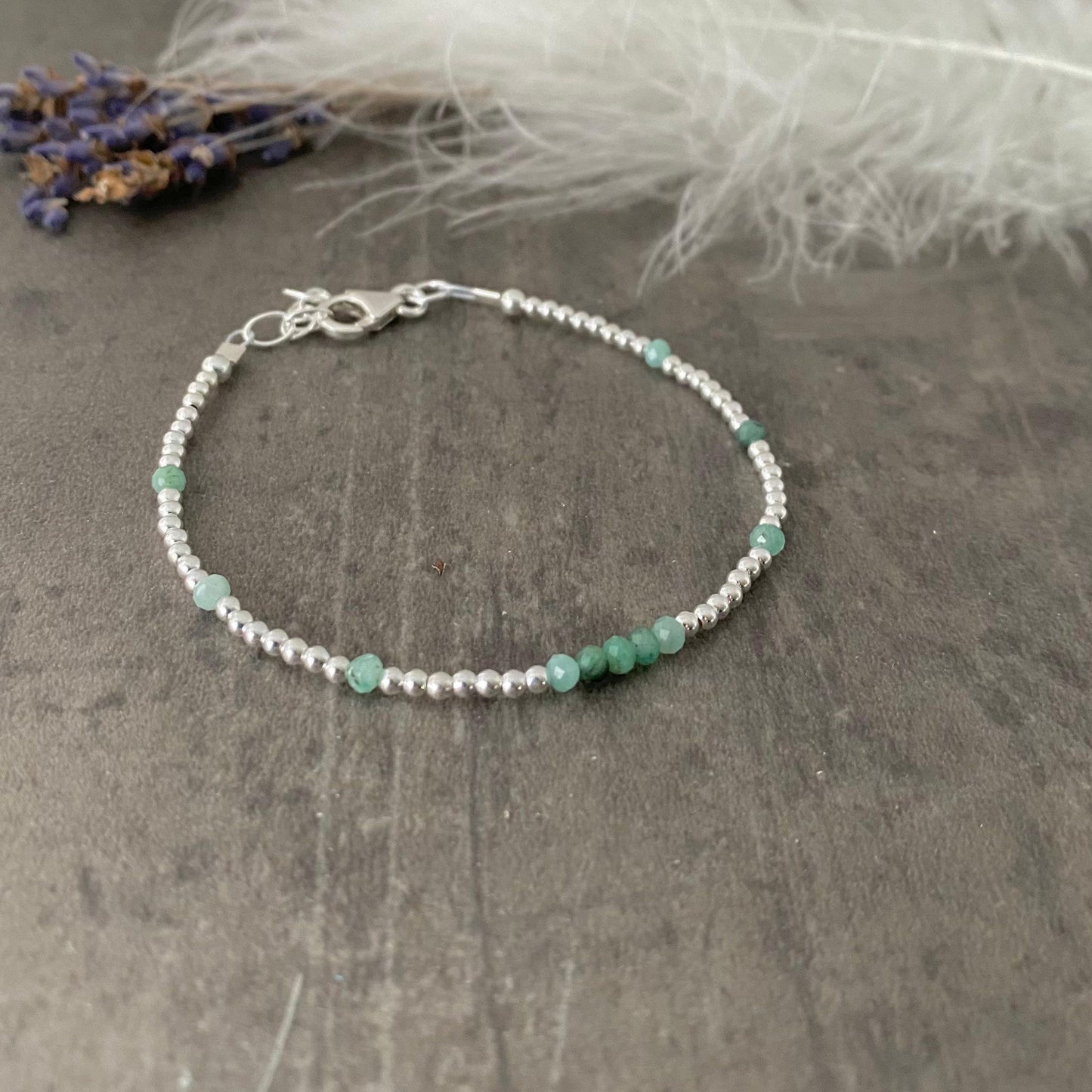 Dainty Green Emerald Bracelet in Sterling Silver, May Birthstone