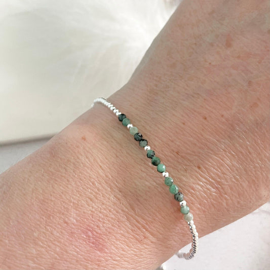 Dainty Green Emerald Bracelet in Sterling Silver, May Birthstone