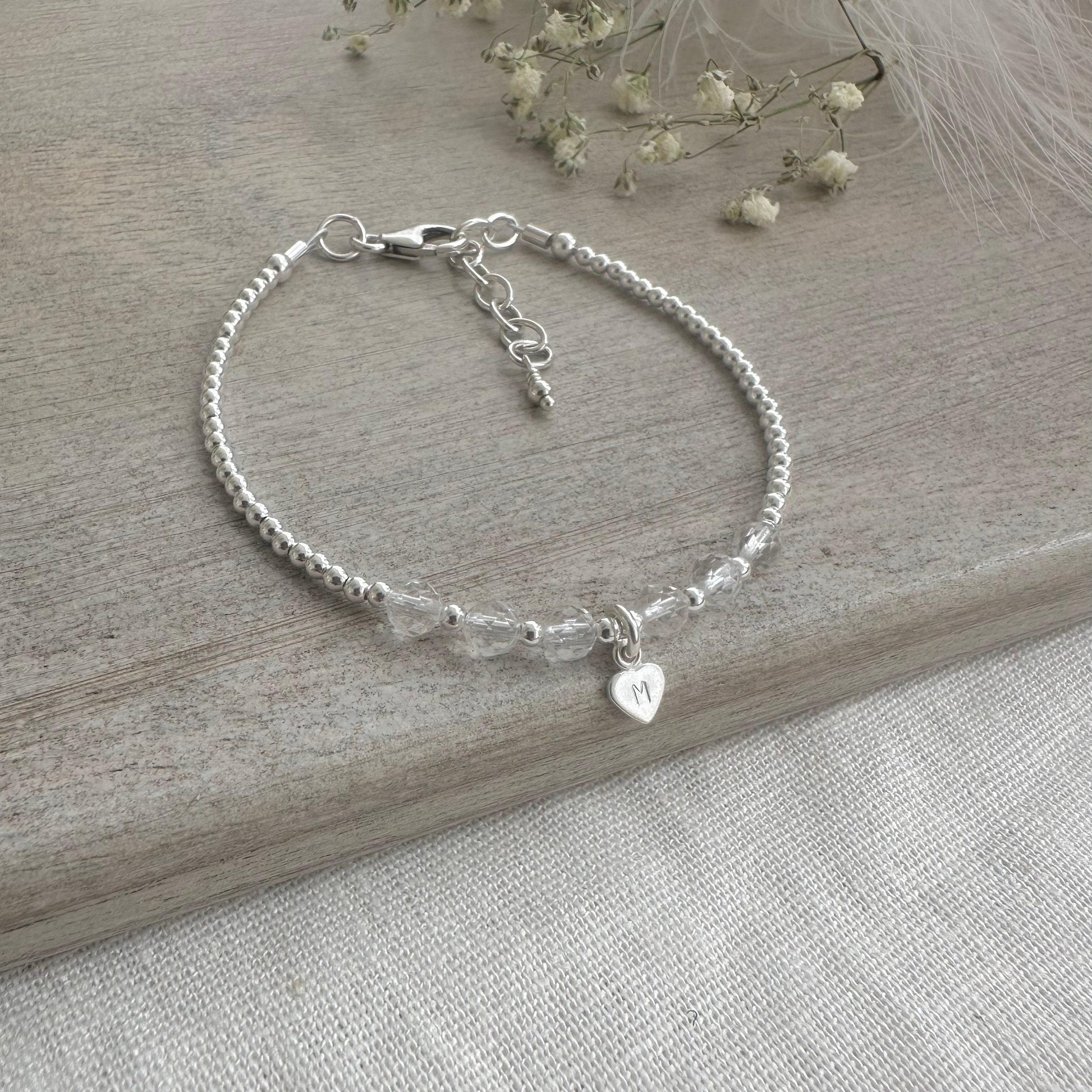 Personalised Quartz Bracelet, , Dainty April Birthstone Jewellery in Sterling Silver