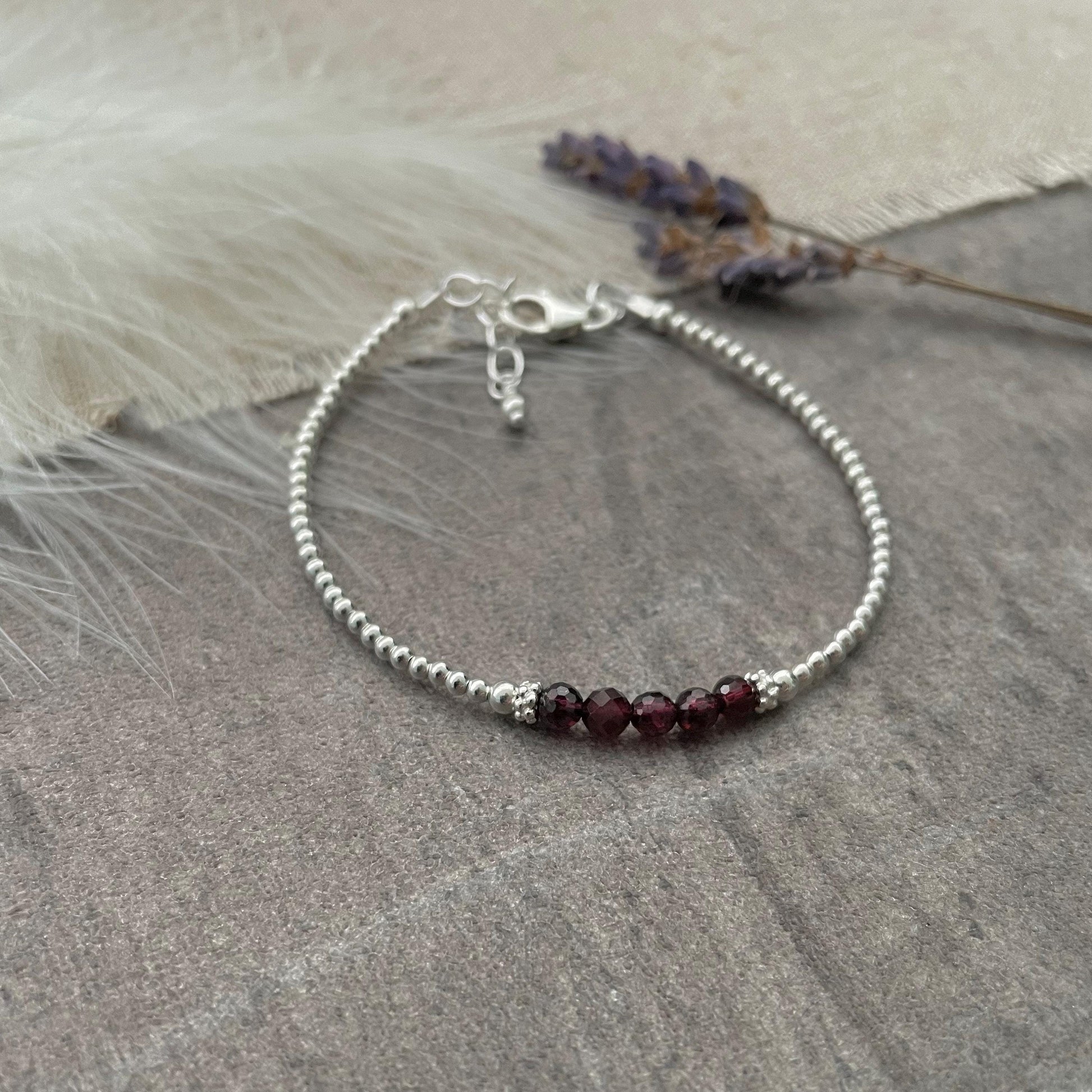 Dainty Garnet Bracelet, January Birthstone