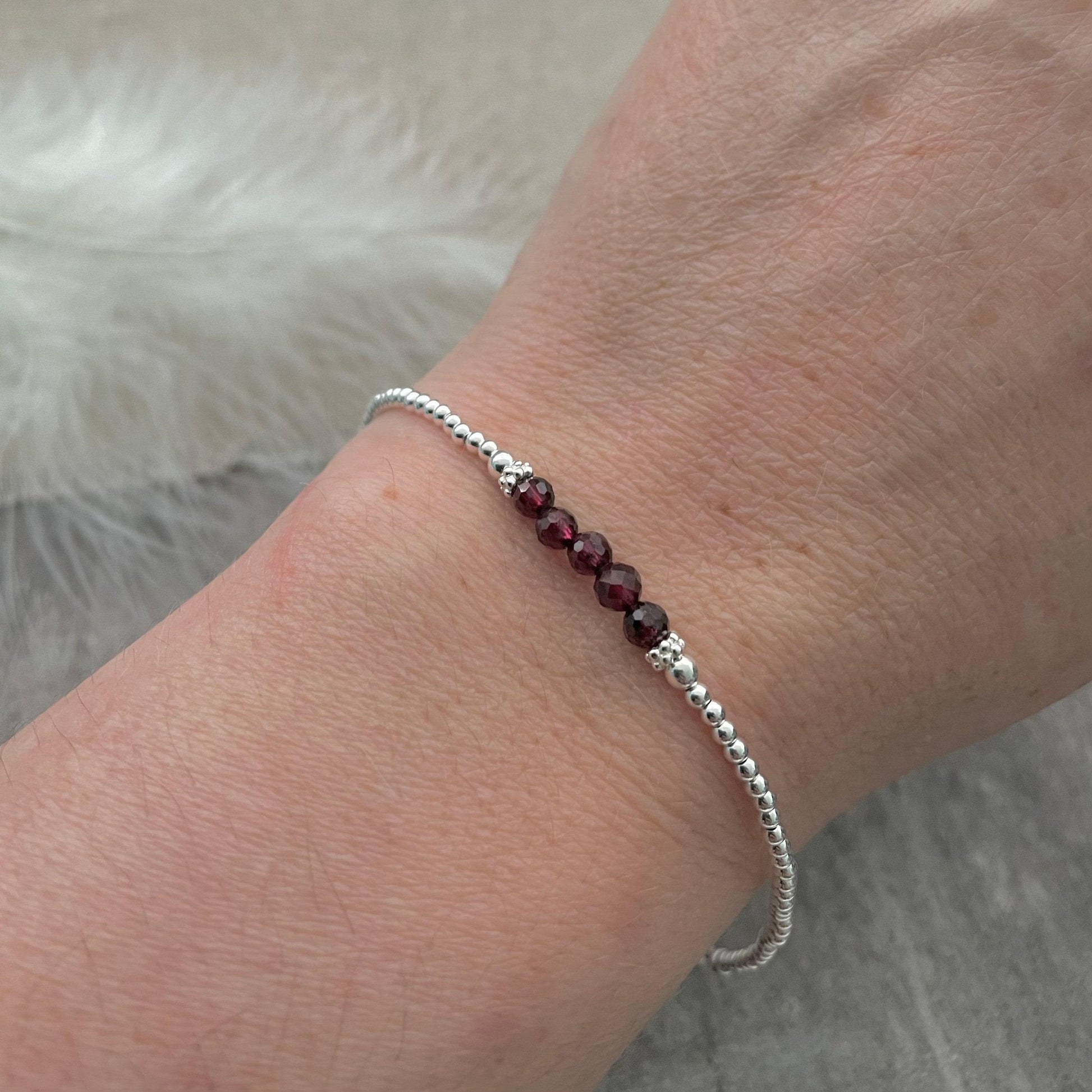 Dainty Garnet Bracelet, January Birthstone