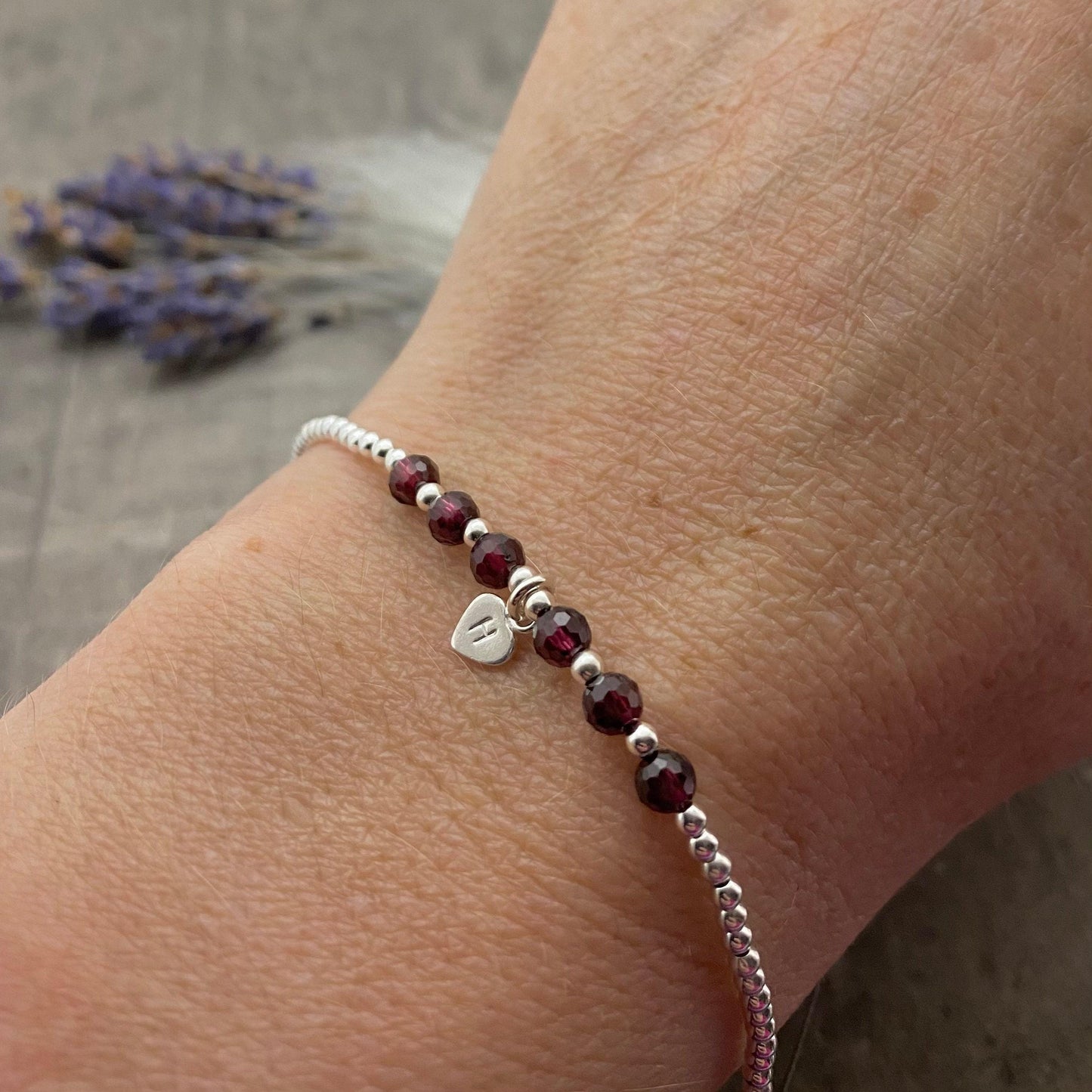 Personalised Garnet Bracelet, , Dainty January Birthstone Jewellery in Sterling Silver