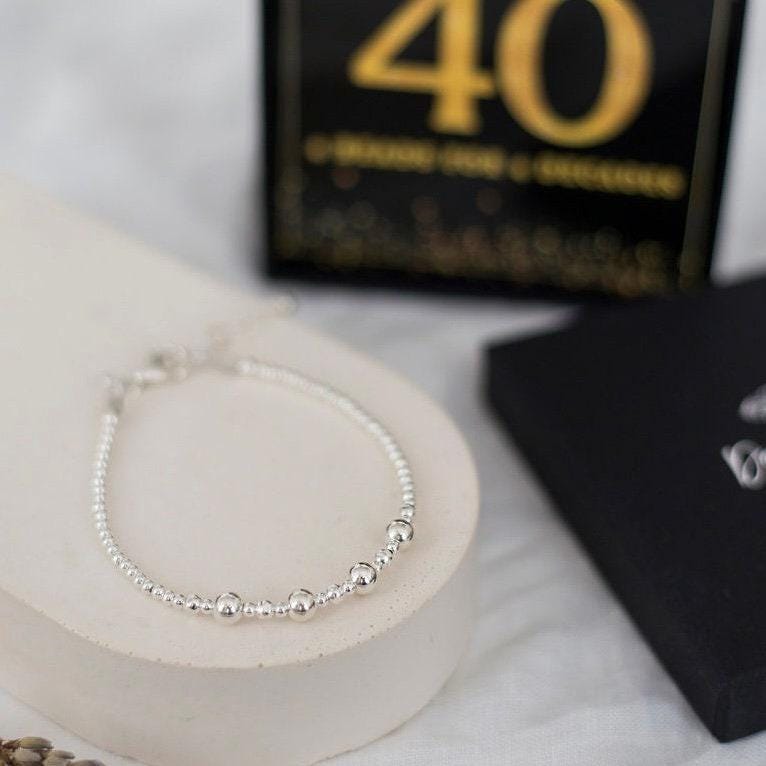 40th Birthday Gift 4 Beads 4 Decades Bracelet, Jewellery Gift for Her 40th in Sterling Silver