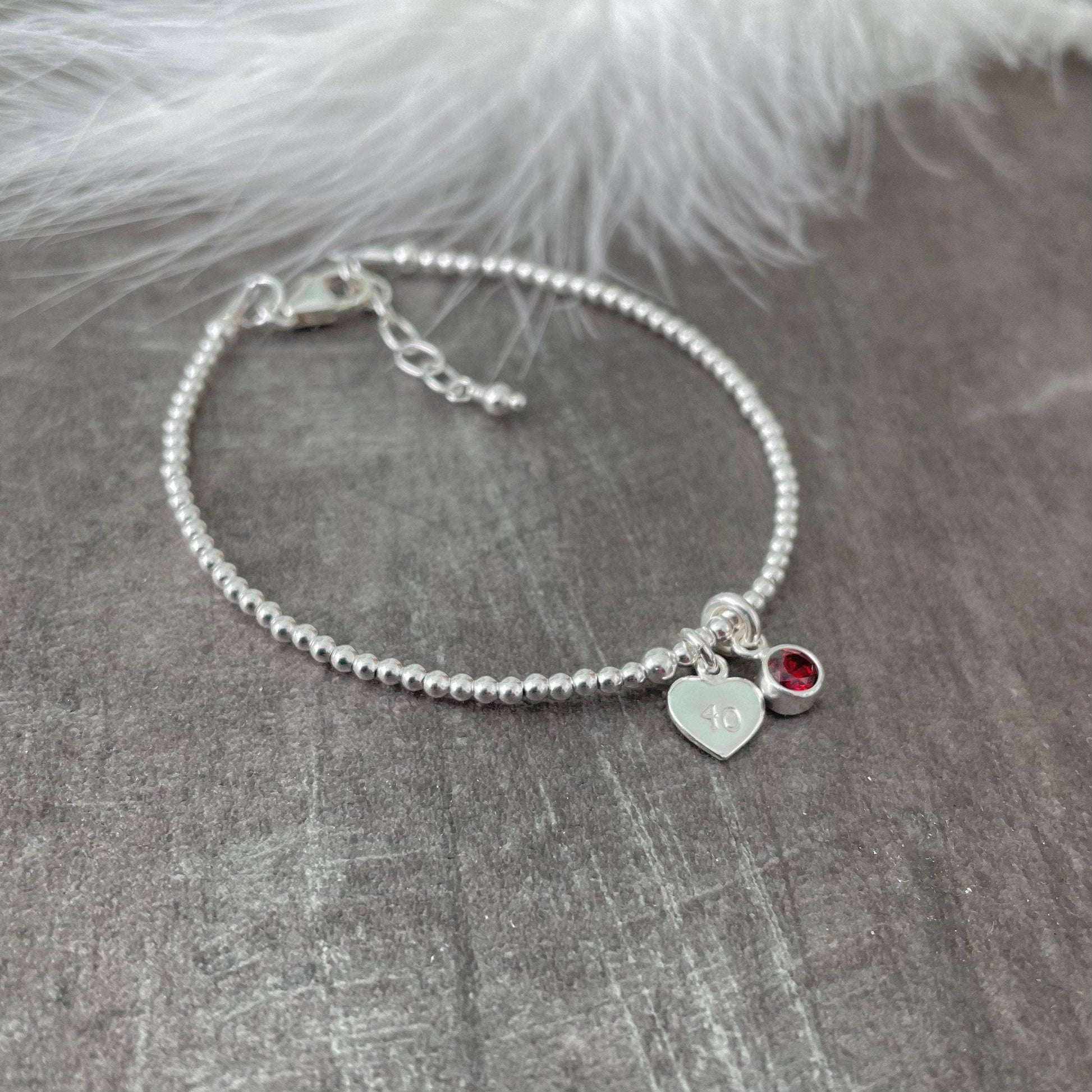 40th Birthday Milestone Gift, Dainty Bracelet with Cubic Zirconia Birthstone