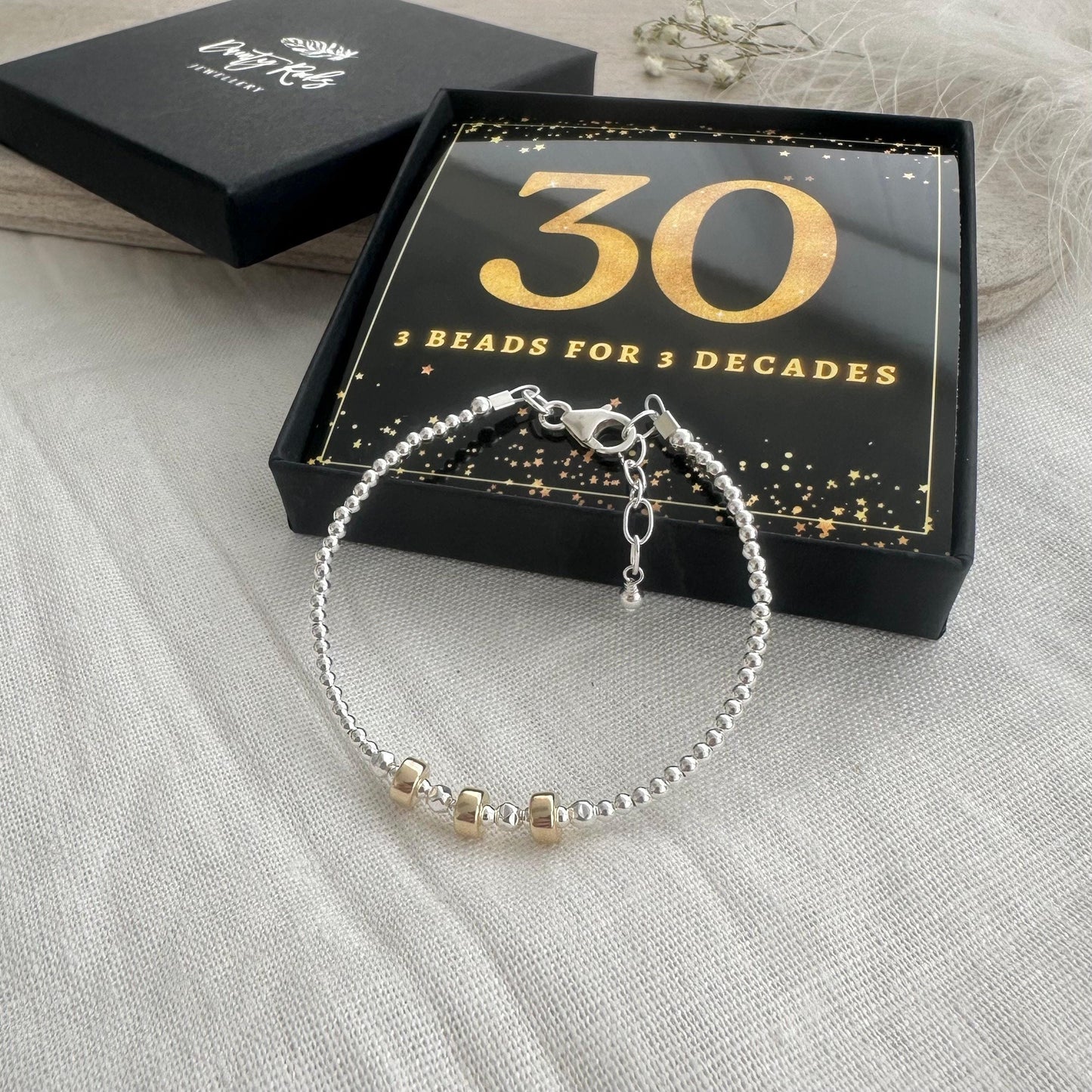 3 Decade Bracelet 30th Birthday Jewellery Gift for Her in Sterling Silver