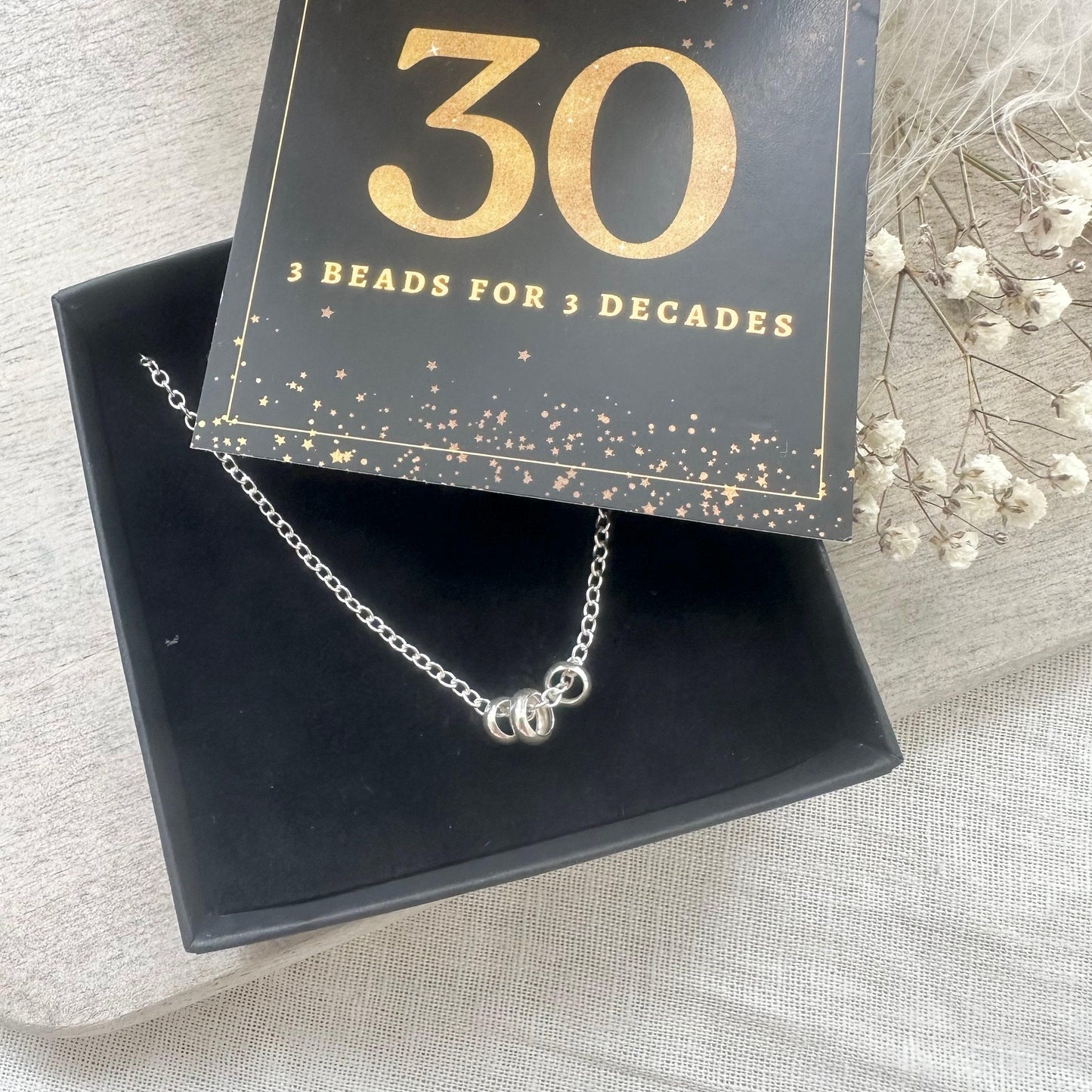 30th Birthday Gift 3 Beads 3 Decades Necklace, Jewellery Gift for Her 30th in Sterling Silver