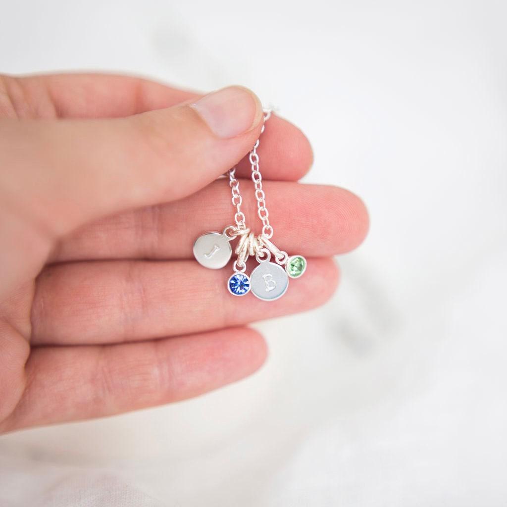 Initials Necklace with Crystal Birthstone Charms, Sentimental Gift for Mum