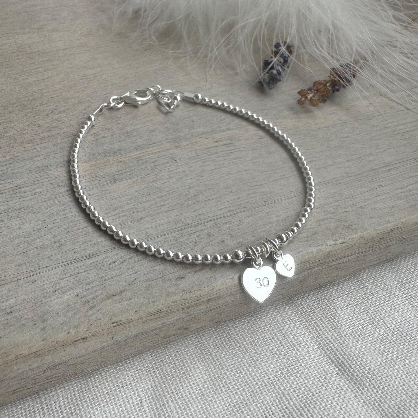 30th Birthday Jewellery, Initial Bracelet Personalised in Sterling Silver