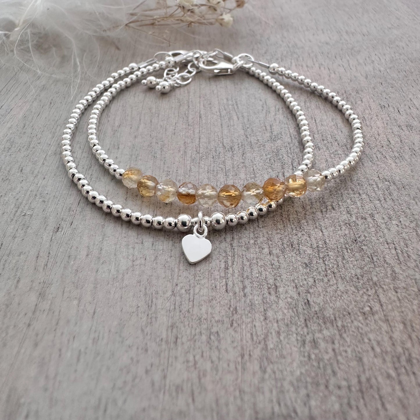 Personalised Citrine Bracelet Set, November Birthstone Jewellery