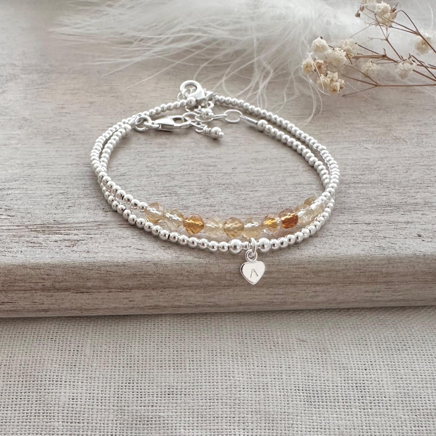 Personalised Citrine Bracelet Set, November Birthstone Jewellery