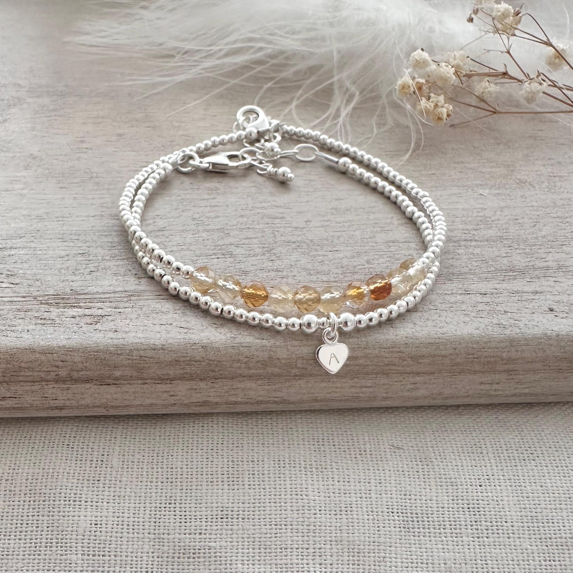 Personalised Citrine Bracelet Set, November Birthstone Jewellery