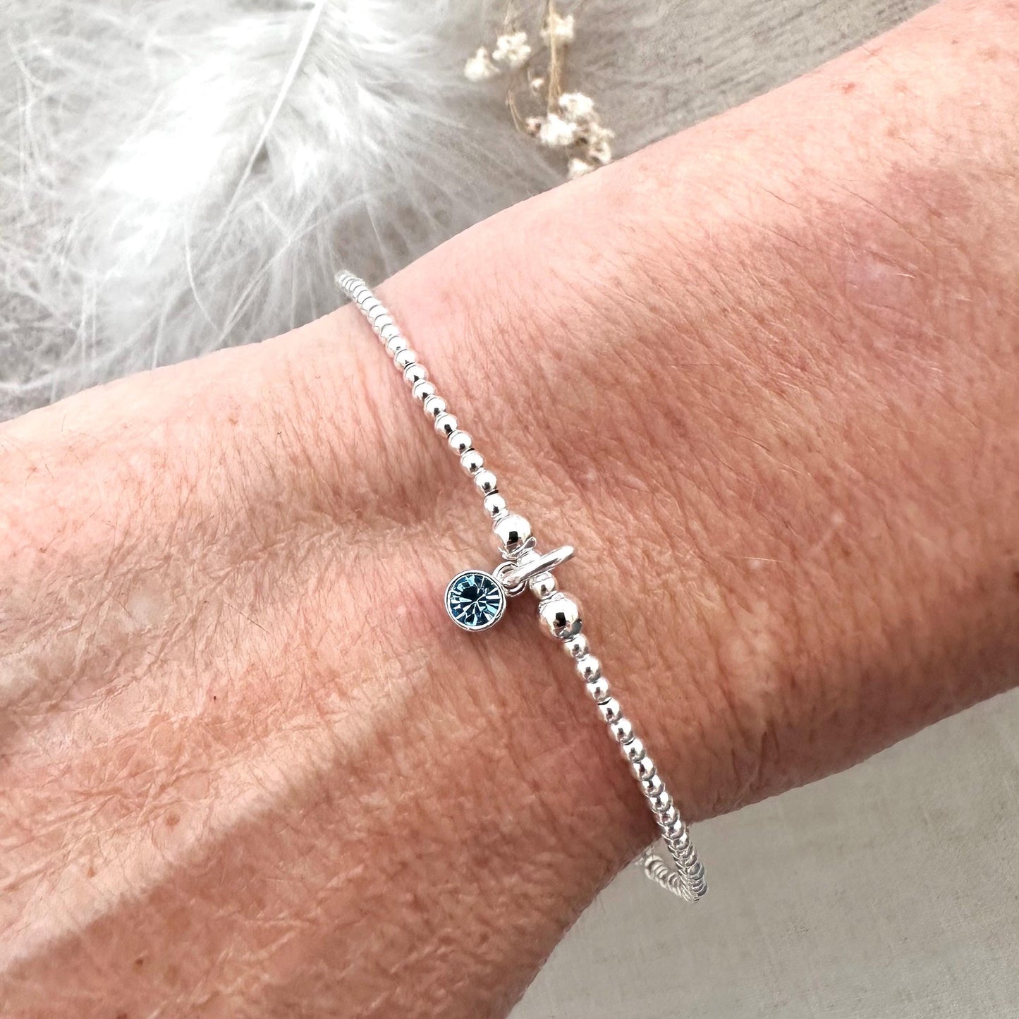 Sterling Silver Birthstone Bracelet with crystal charm, Christmas Gift for women