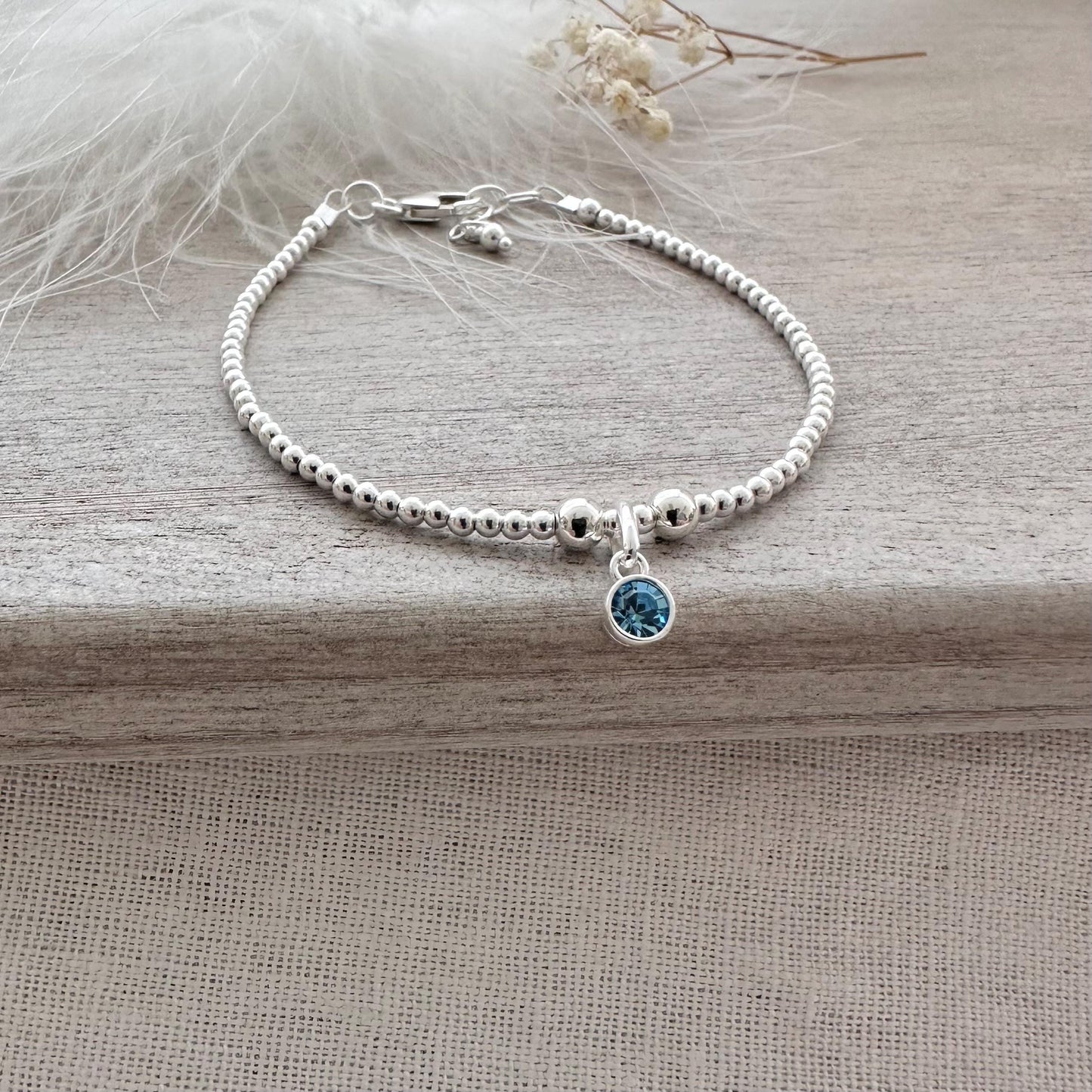 Sterling Silver Birthstone Bracelet with crystal charm, Christmas Gift for women