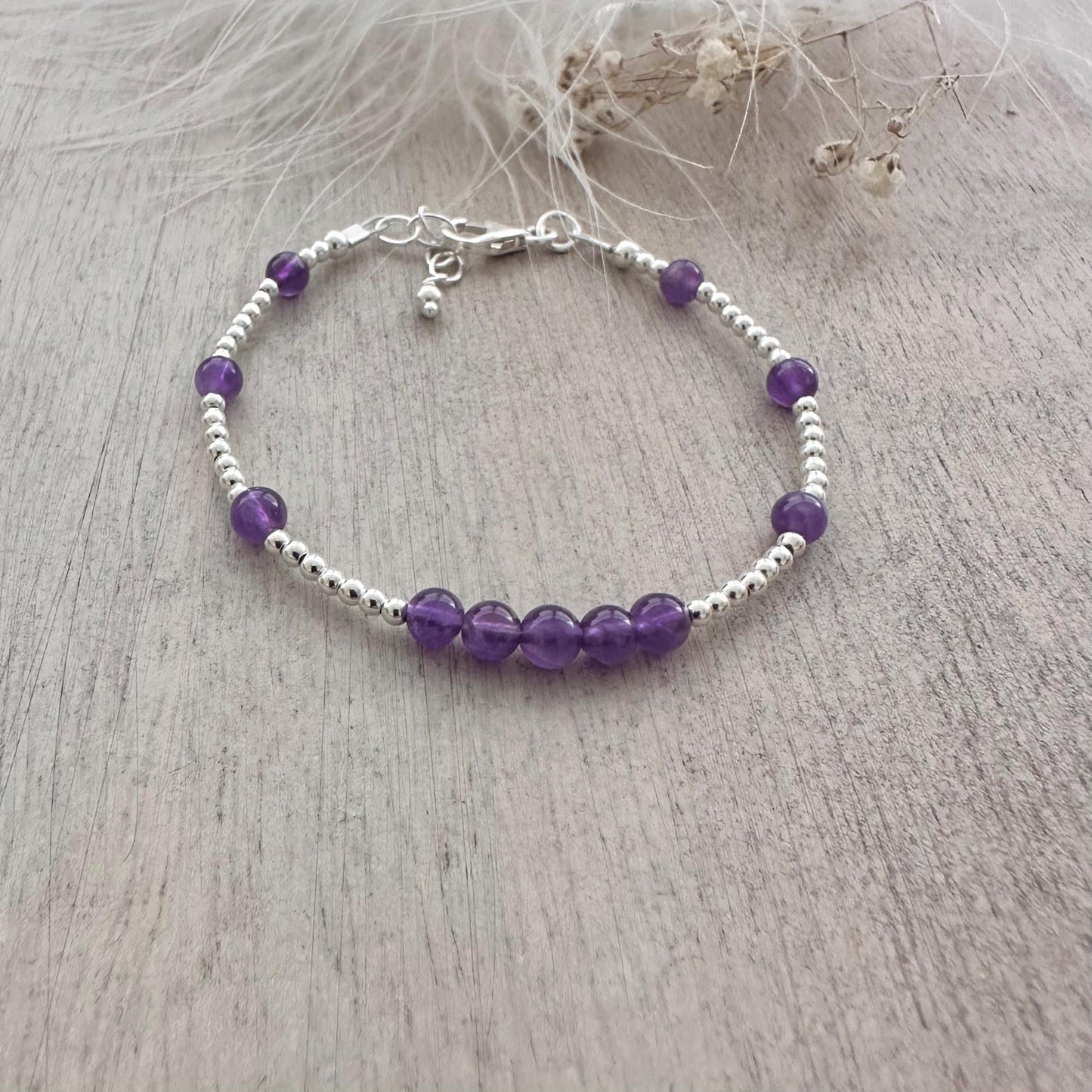 Dainty Amethyst Bracelet in Sterling Silver, February Birthstone