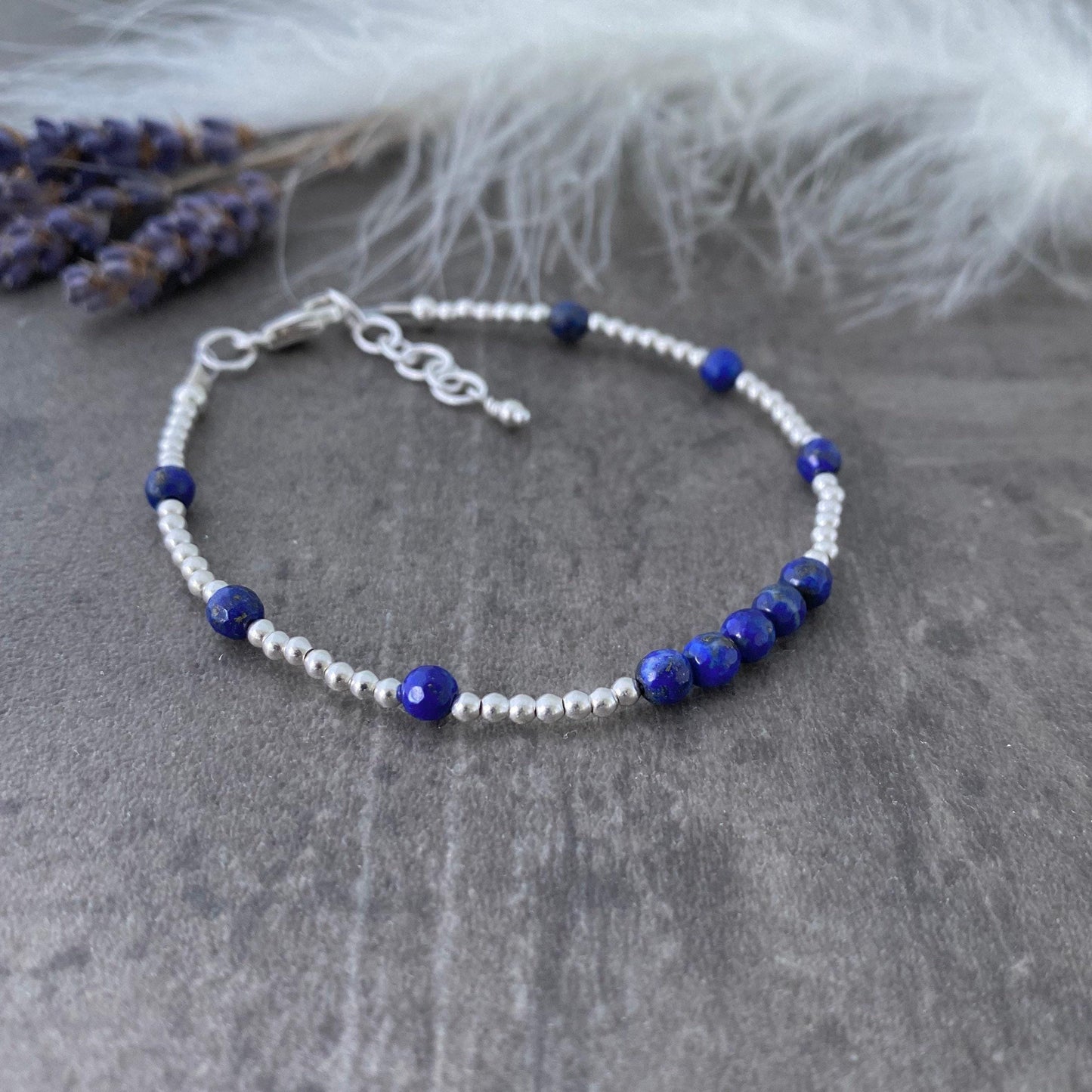 Blue Lapis Lazuli Bracelet, stacking bracelet in sterling silver