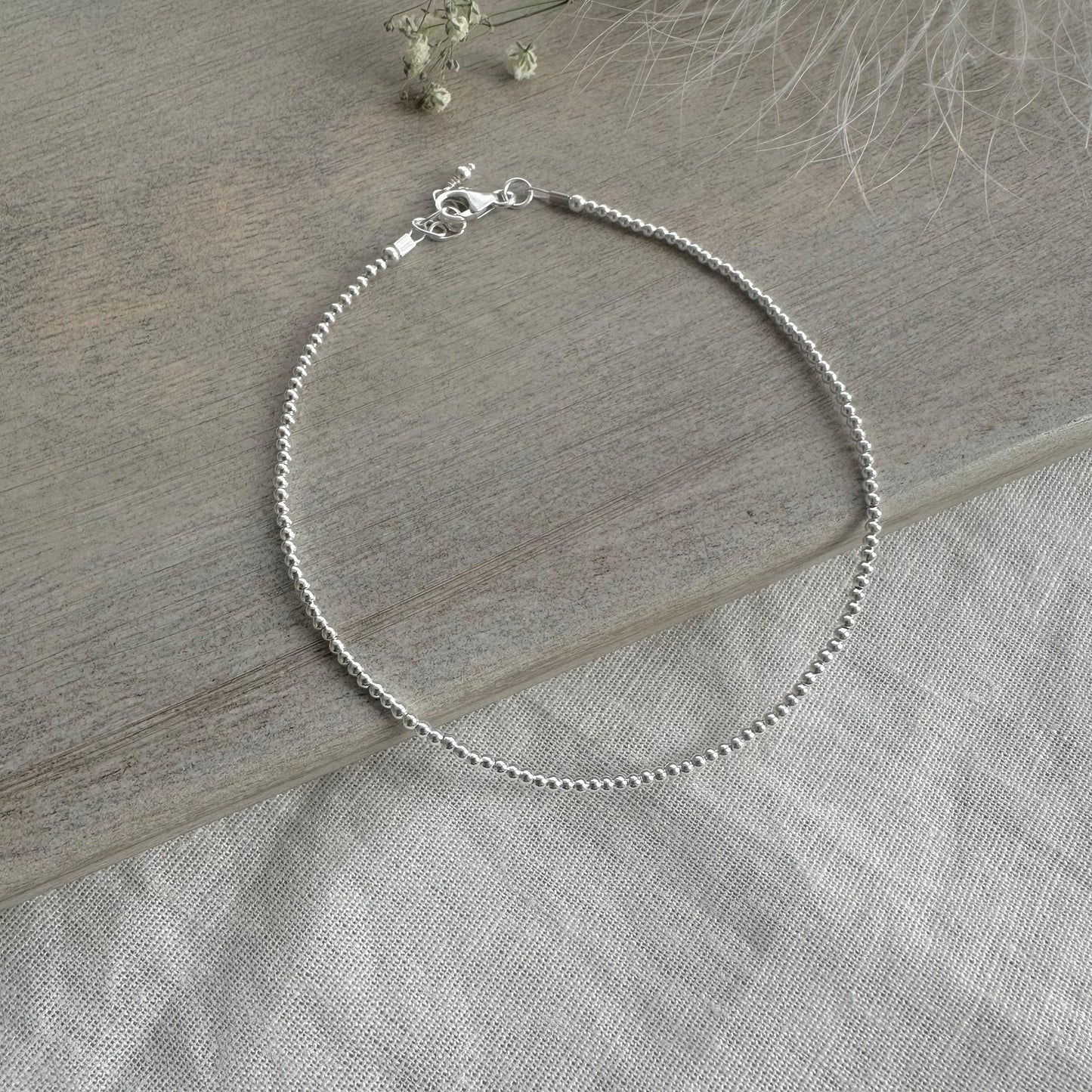 Dainty Sterling Silver Beaded Anklet, Ankle Bracelet