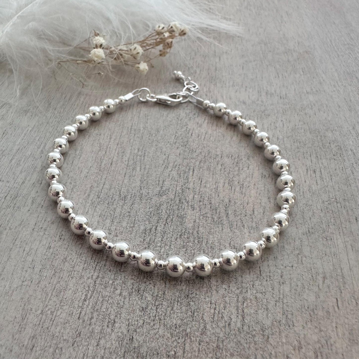 Sterling Silver Bracelet 5mm beads, Stacking Bracelet