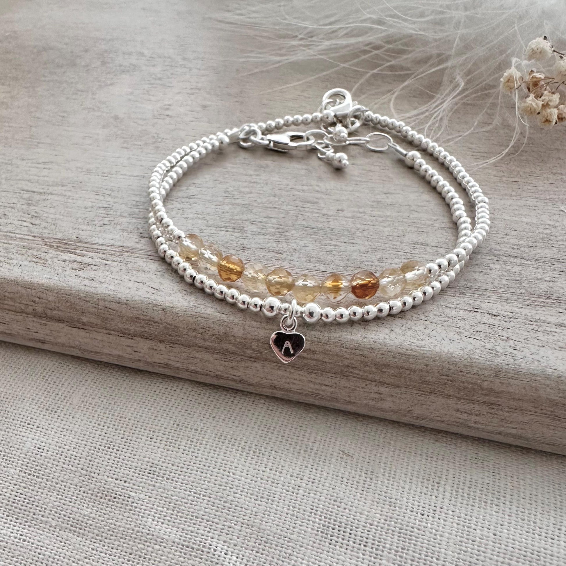 Personalised Citrine Bracelet Set, November Birthstone Jewellery