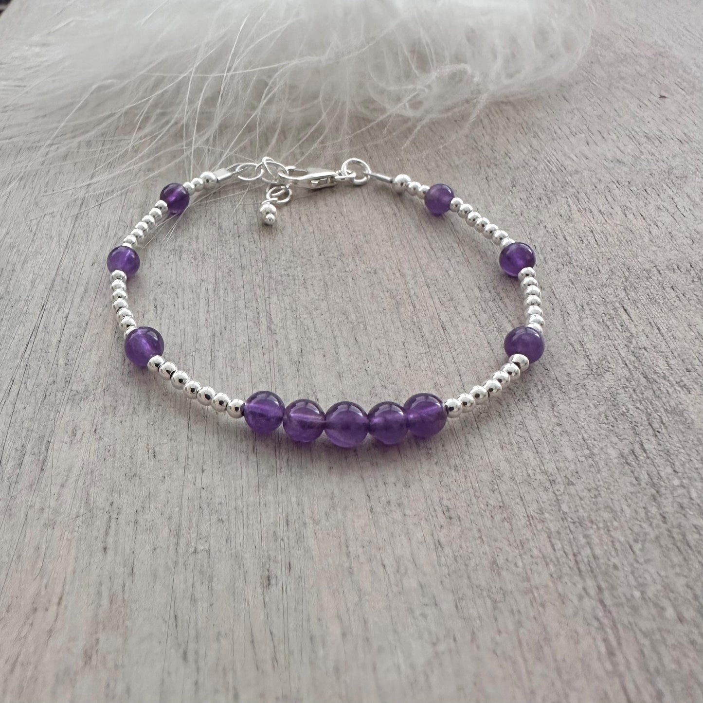 Dainty Amethyst Bracelet in Sterling Silver, February Birthstone