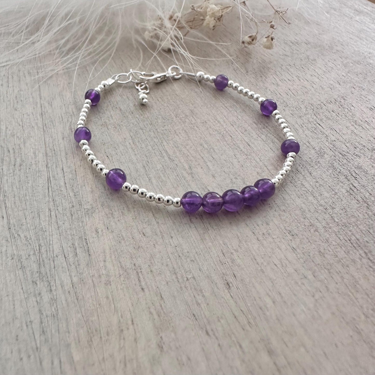 Dainty Amethyst Bracelet in Sterling Silver, February Birthstone