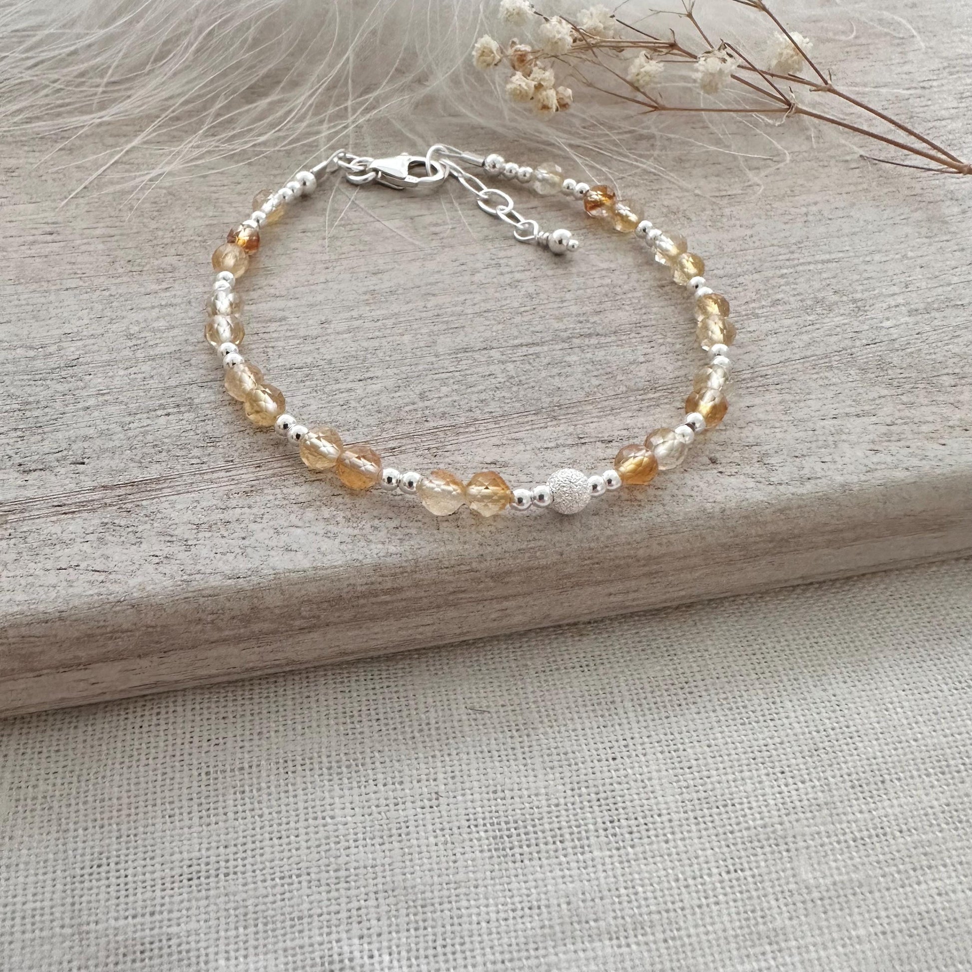 November Birthstone Bracelet, Dainty Citrine Bracelet in Sterling Silver