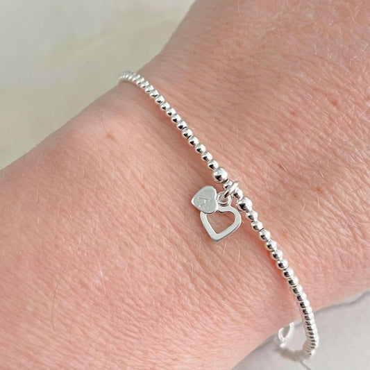 Delicate Open Heart Personalised Bracelet with initial in sterling Silver