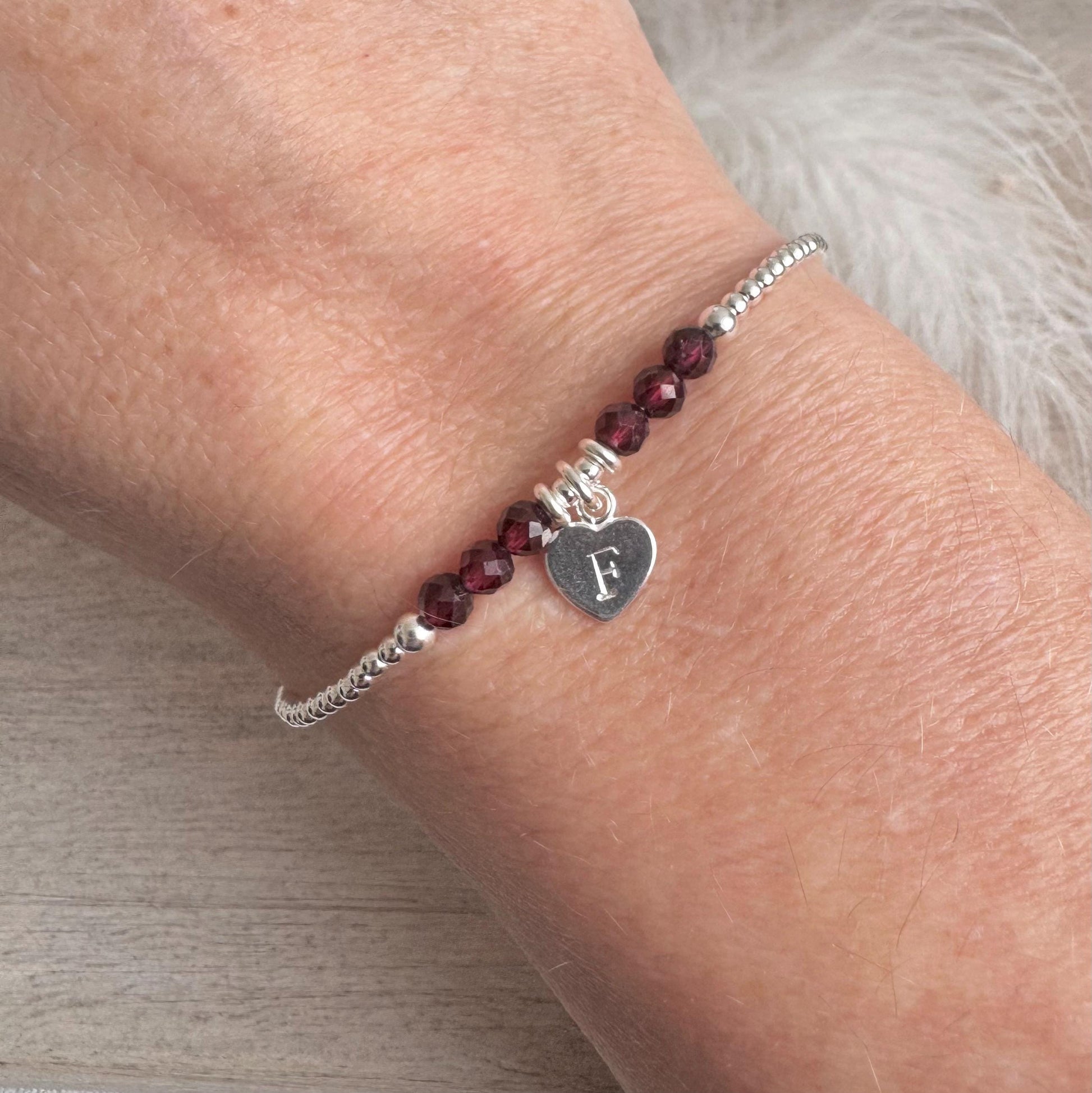 Personalised January Birthstone Bracelet, Dainty Garnet Bracelet in Sterling Silver