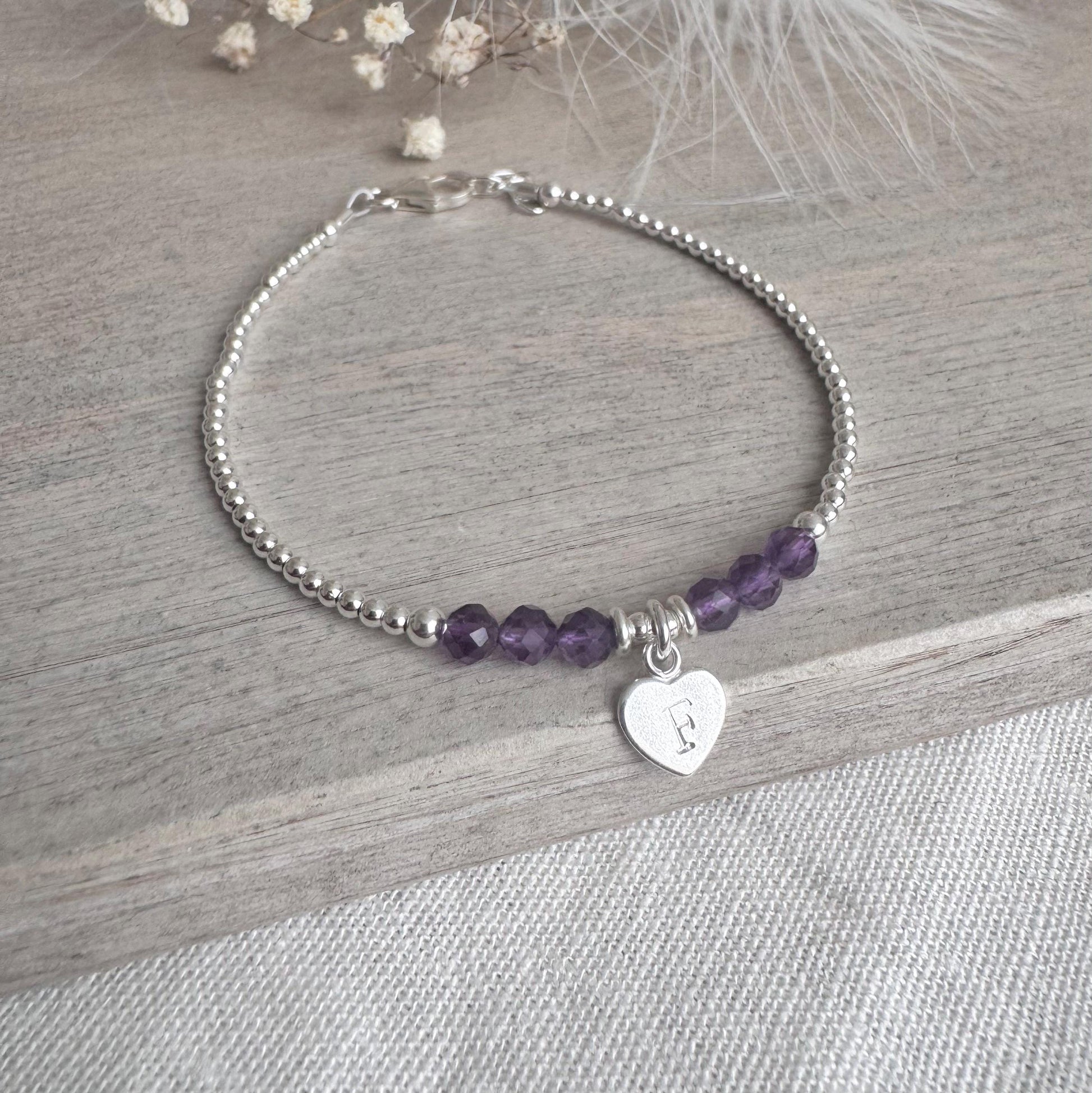 Personalised February Birthstone Bracelet, Amethyst Bracelet in Sterling Silver, dainty Birthstone Bracelet, silver bracelet