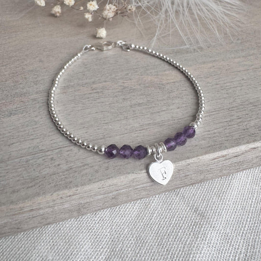 Personalised February Birthstone Bracelet, Amethyst Bracelet in Sterling Silver