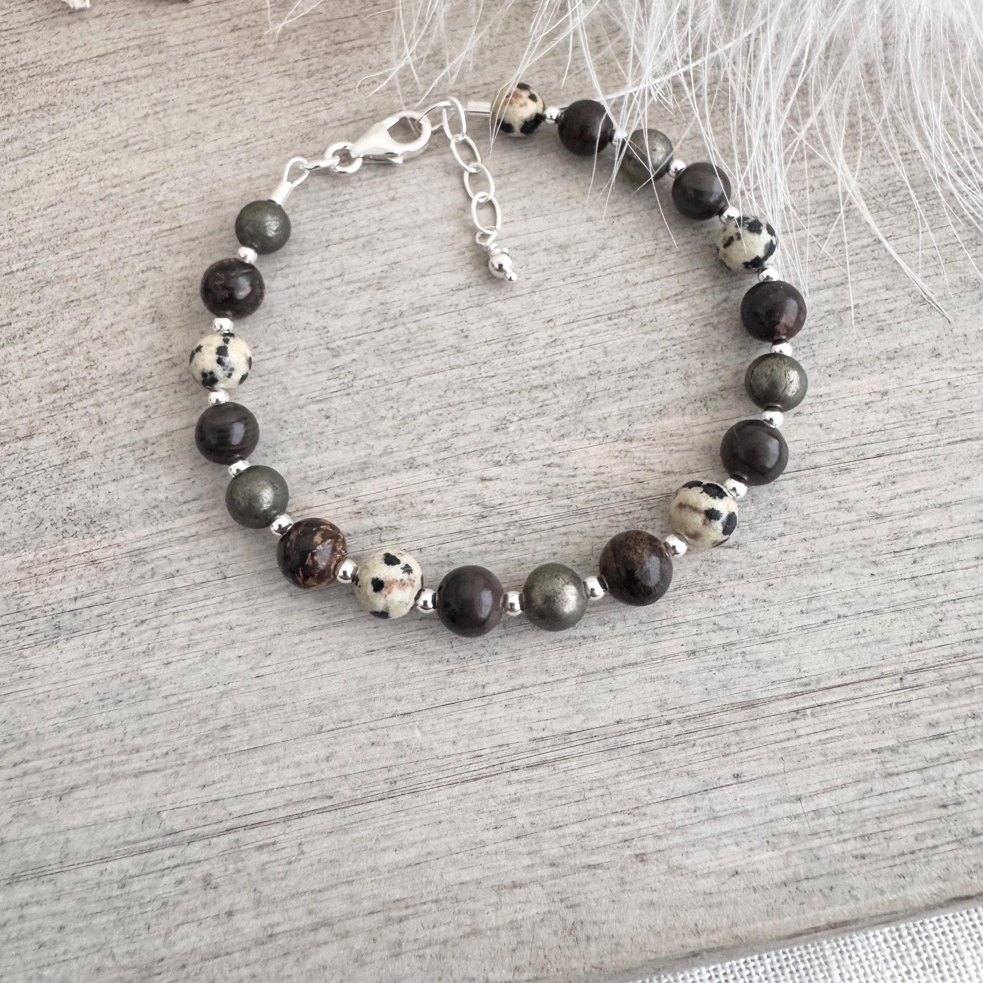 OOAK Gemstone Bracelet, Browns and Natural colour gems in Sterling Silver