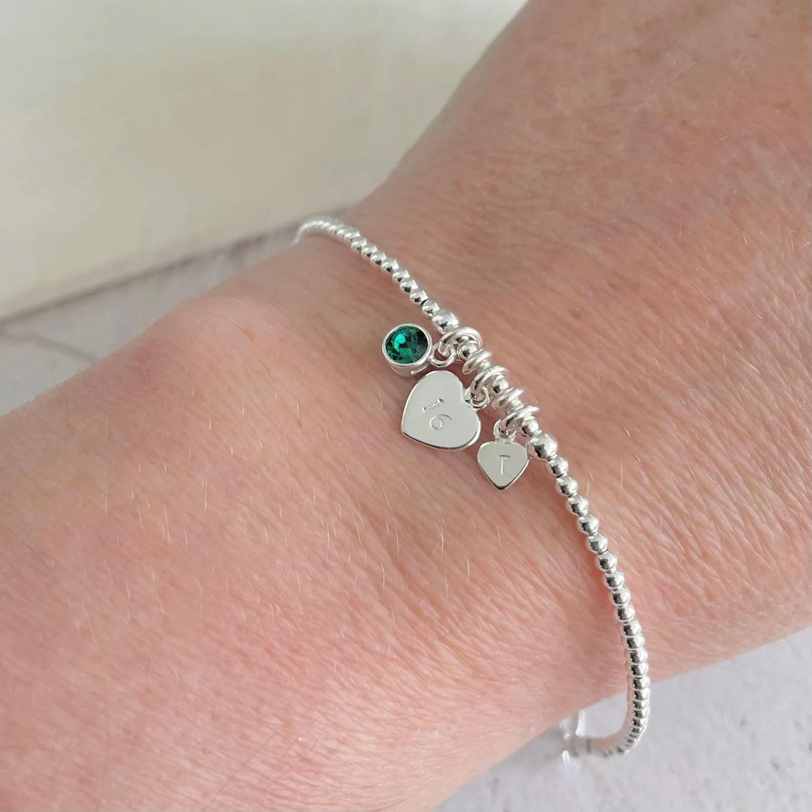 Milestone Bracelet Gift, Personalised Birthstone for 16th 18th 21st 30th 40th 50th 60th in Sterling Silver