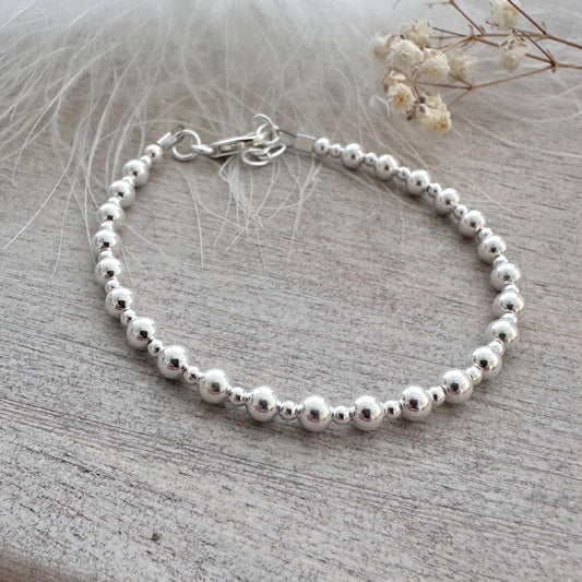 Sterling Silver 4mm Bead Bracelet, Silver Bracelet Women